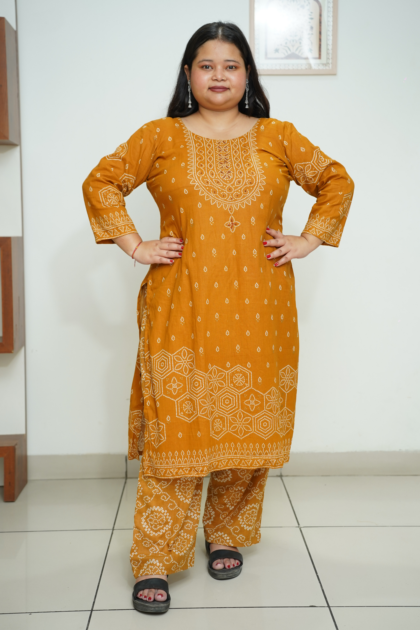 Mustard Jaipuri Print Suit Set