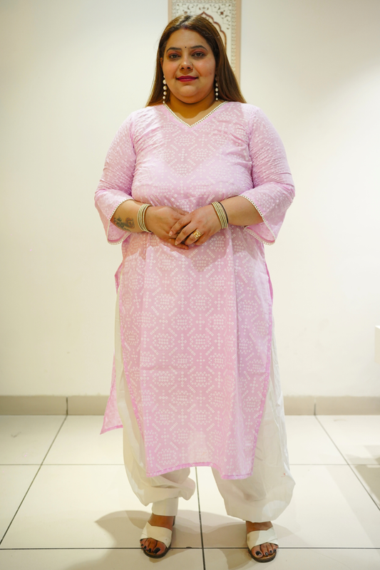 Pink Cotton Jaipuri Print Kurta