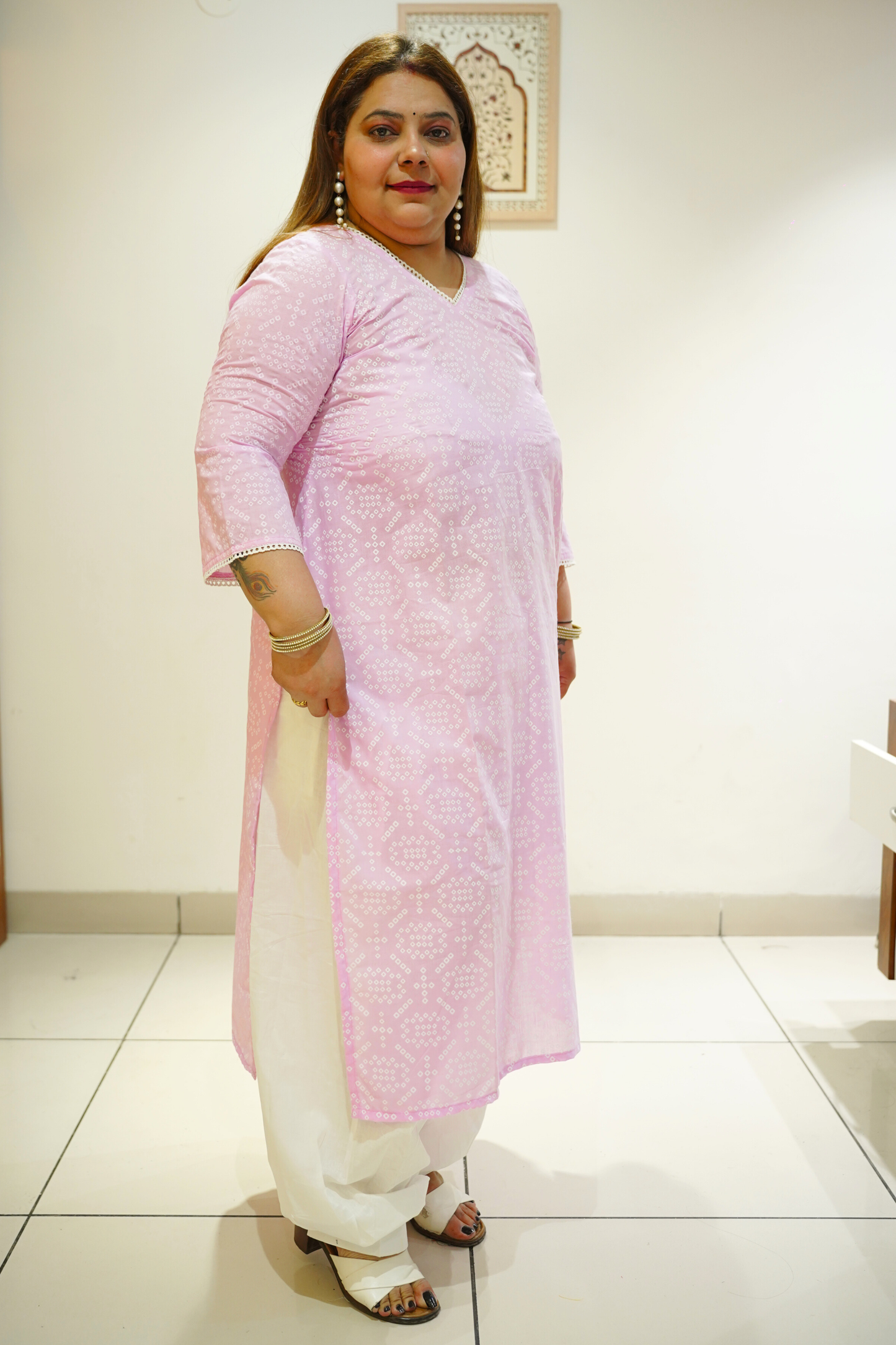 Pink Cotton Jaipuri Print Kurta