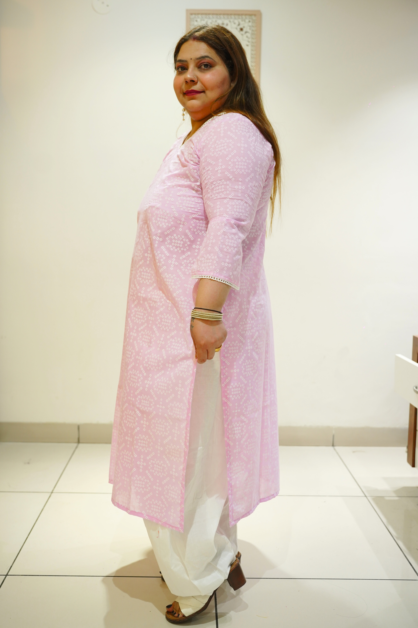 Pink Cotton Jaipuri Print Kurta