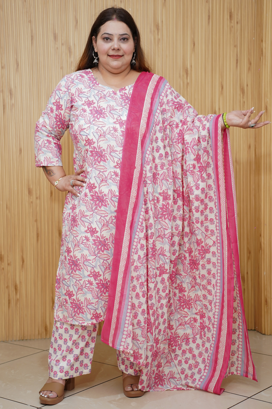 Soft Pink Floral Cotton Suit Set