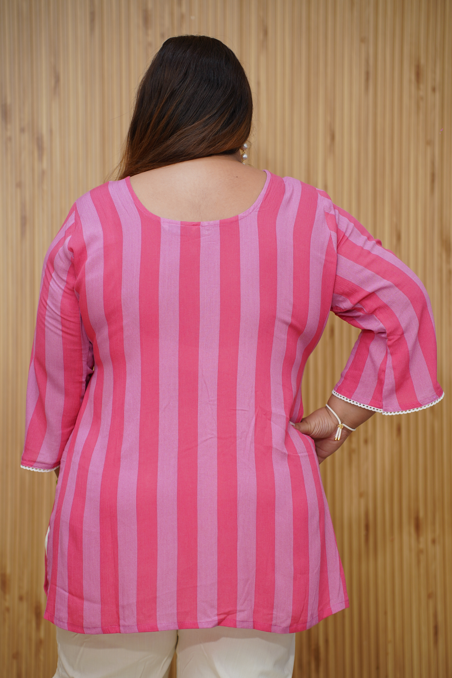 Pink Stripe Everyday Top with Lace Detailing
