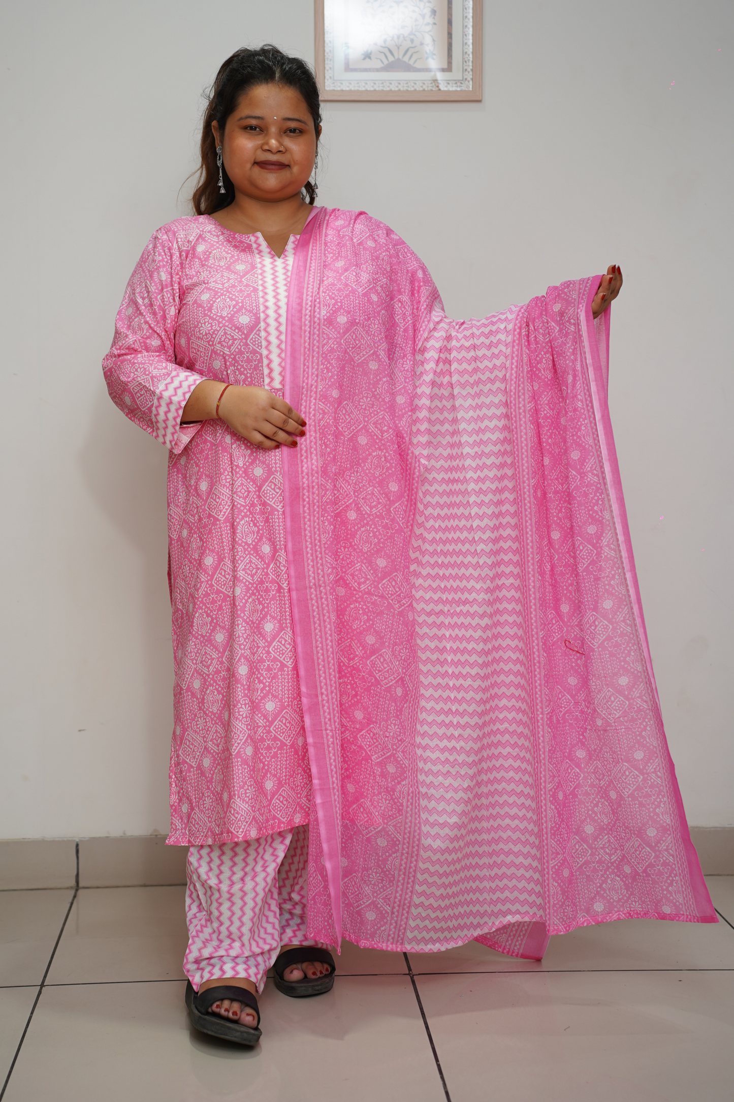Pink Bandhani Cotton Suit Set