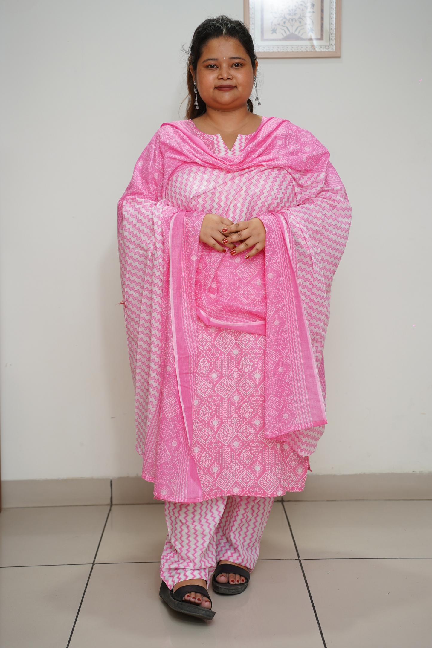 Pink Bandhani Cotton Suit Set
