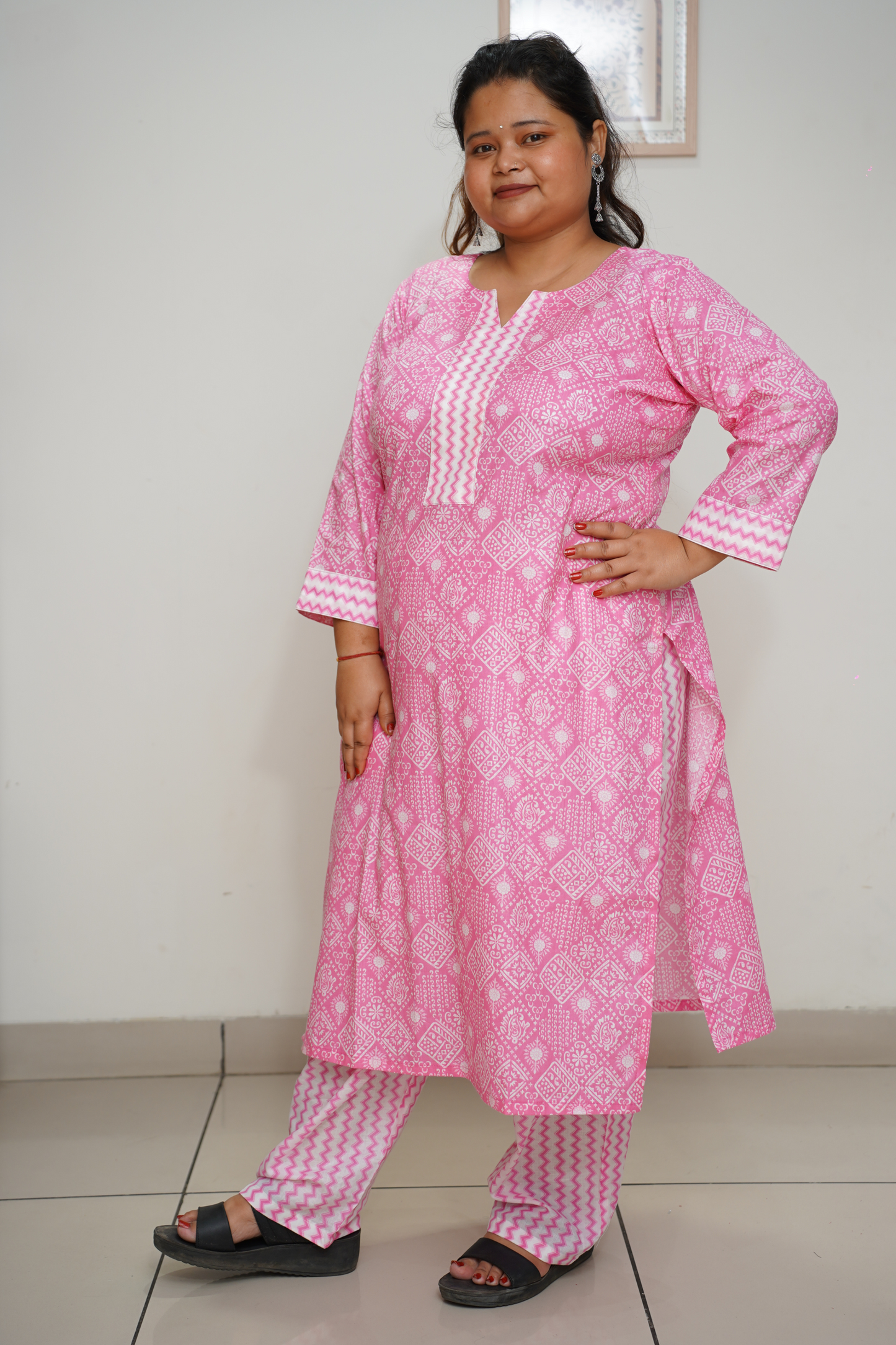 Pink Bandhani Cotton Suit Set