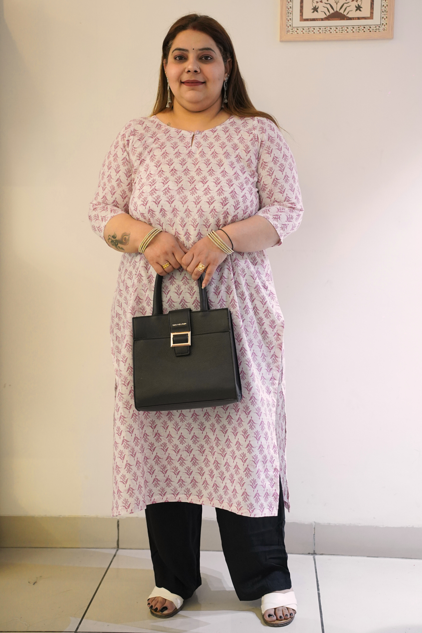 Pink Cotton Floral Print Kurta