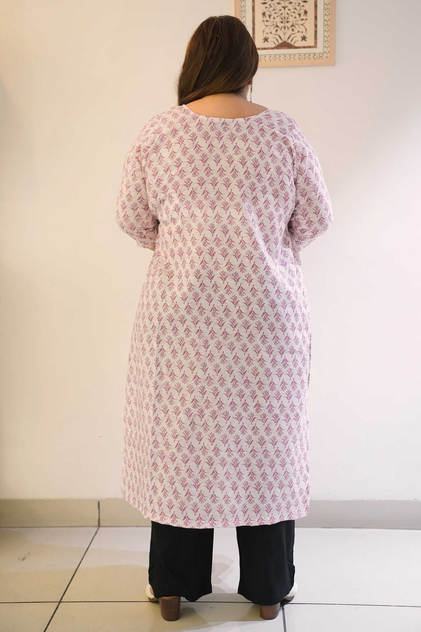 Pink Cotton Floral Print Kurta