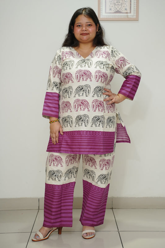 Wine Safari Printed Cotton Co-ord Set