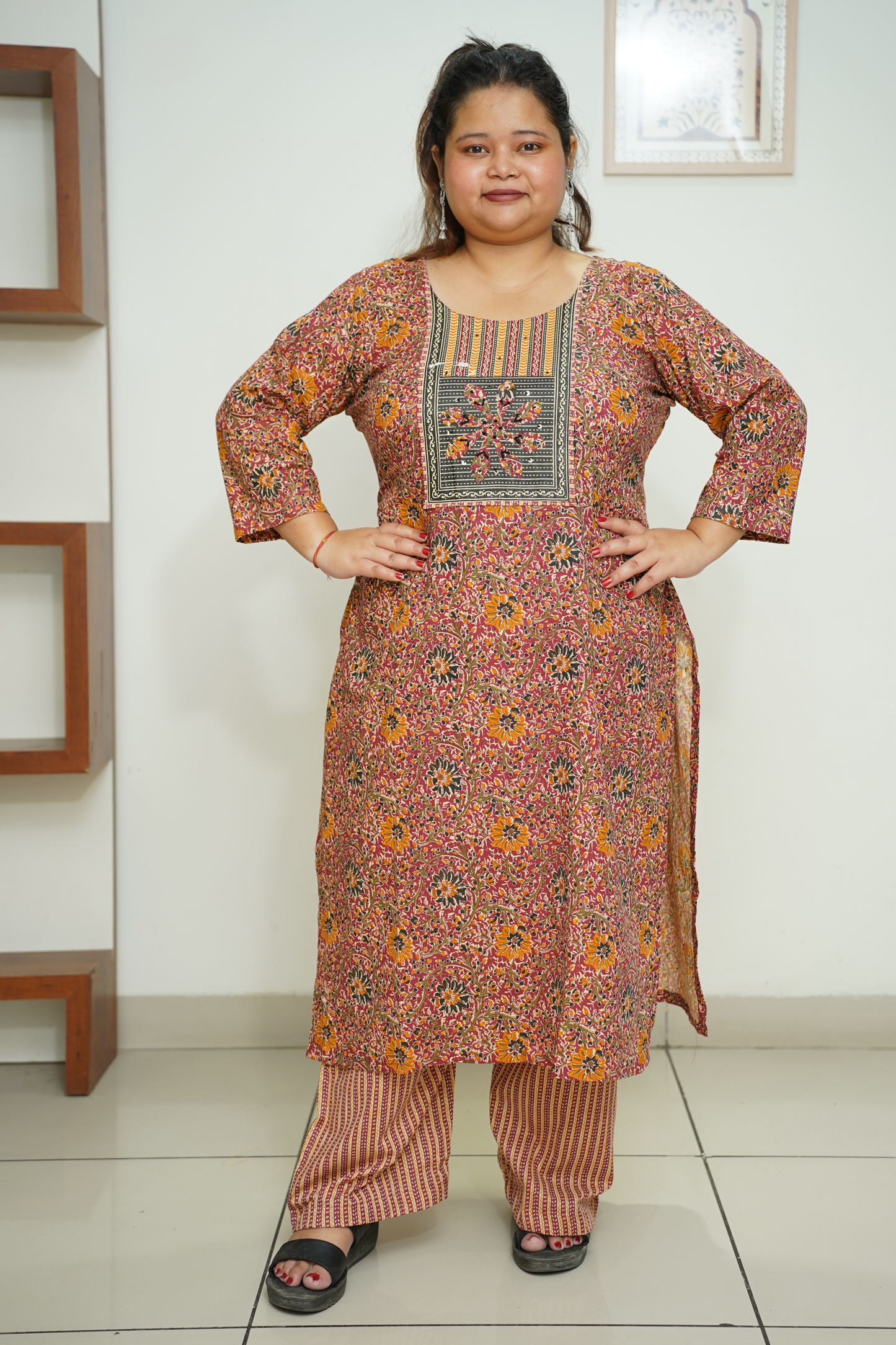 Rust Floral Cotton Suit Set