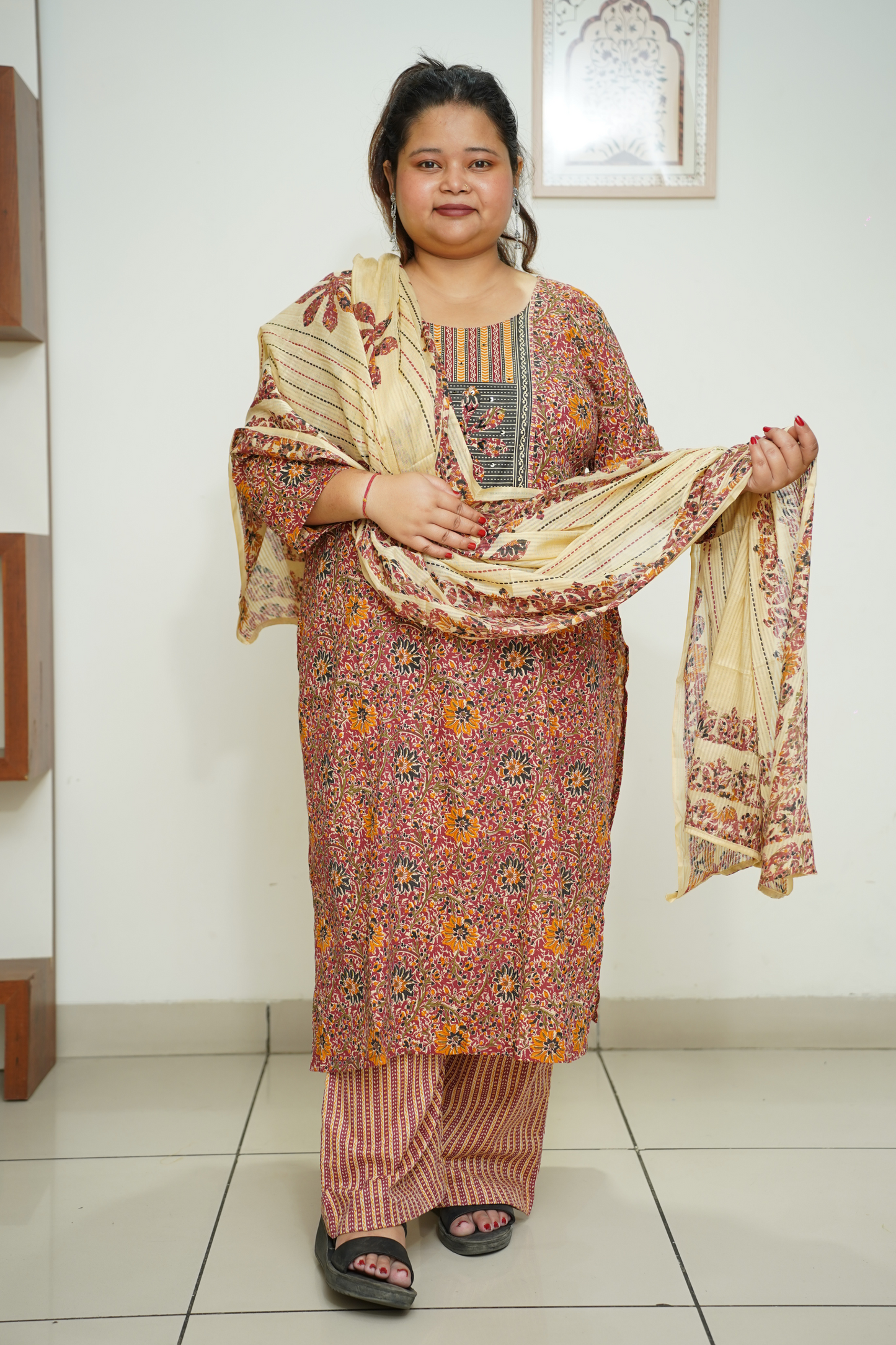 Rust Floral Cotton Suit Set