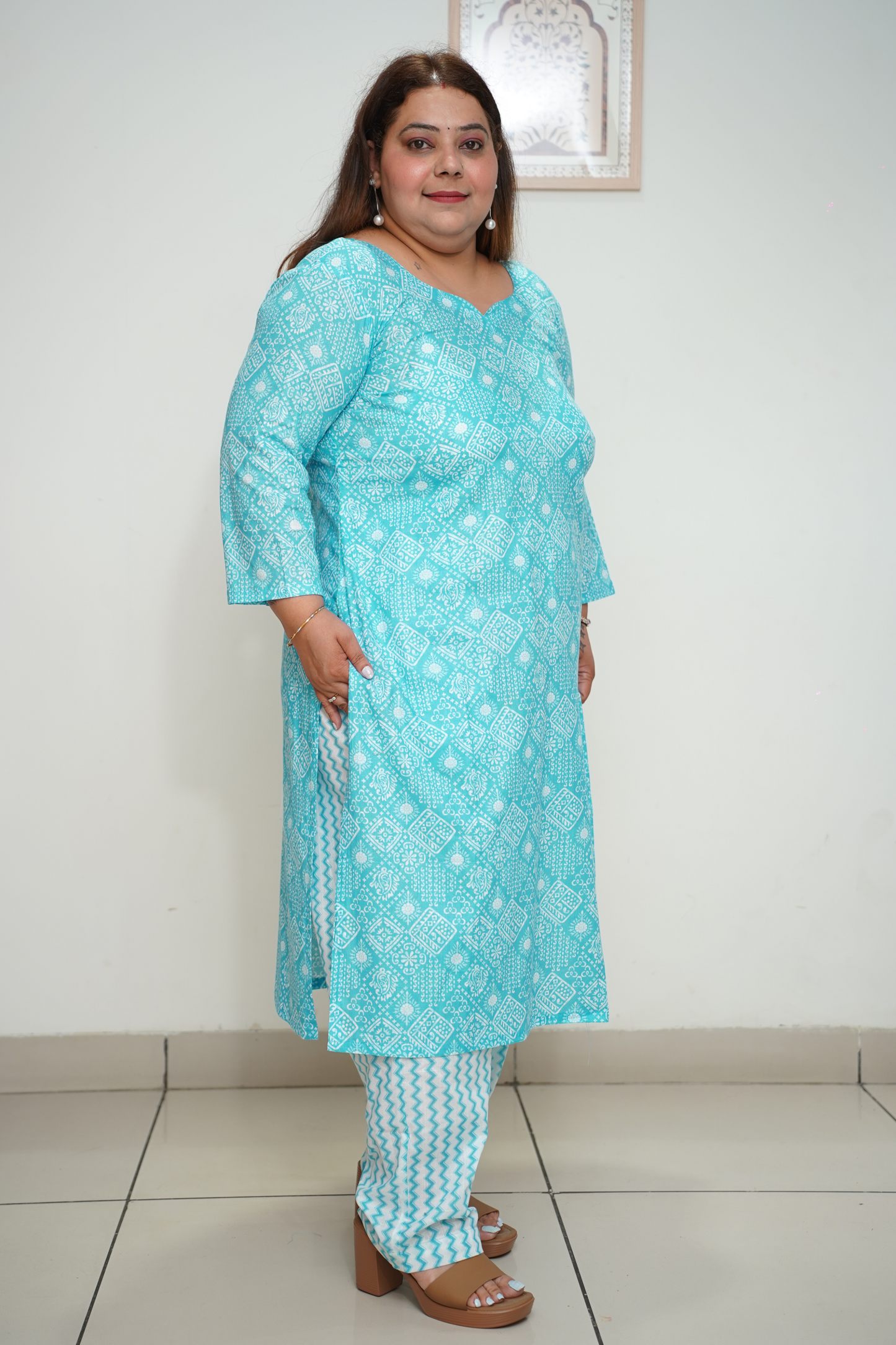 Sky Blue Bandhani Cotton Suit Set