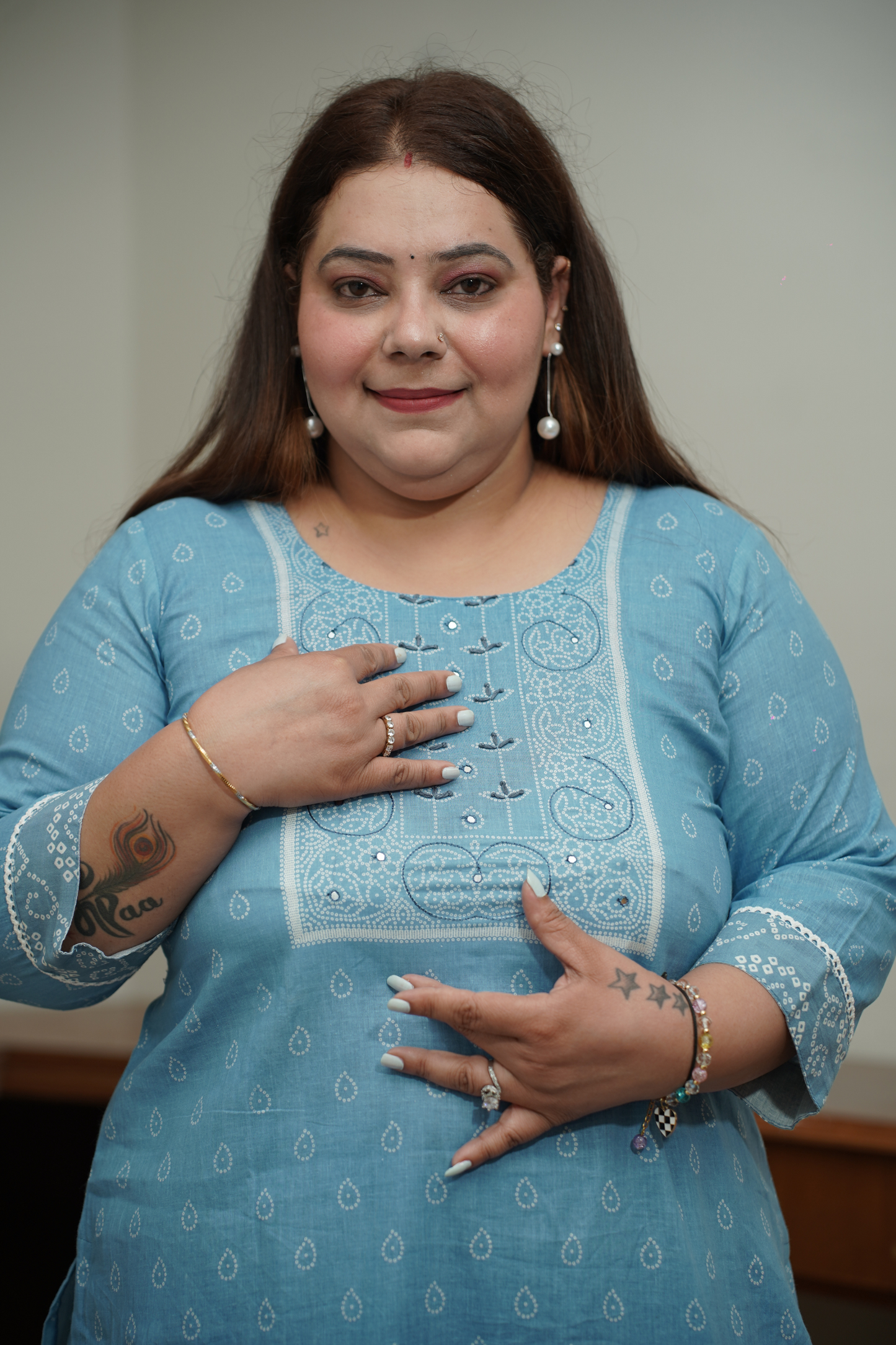 Sky Blue Block Print Suit Set