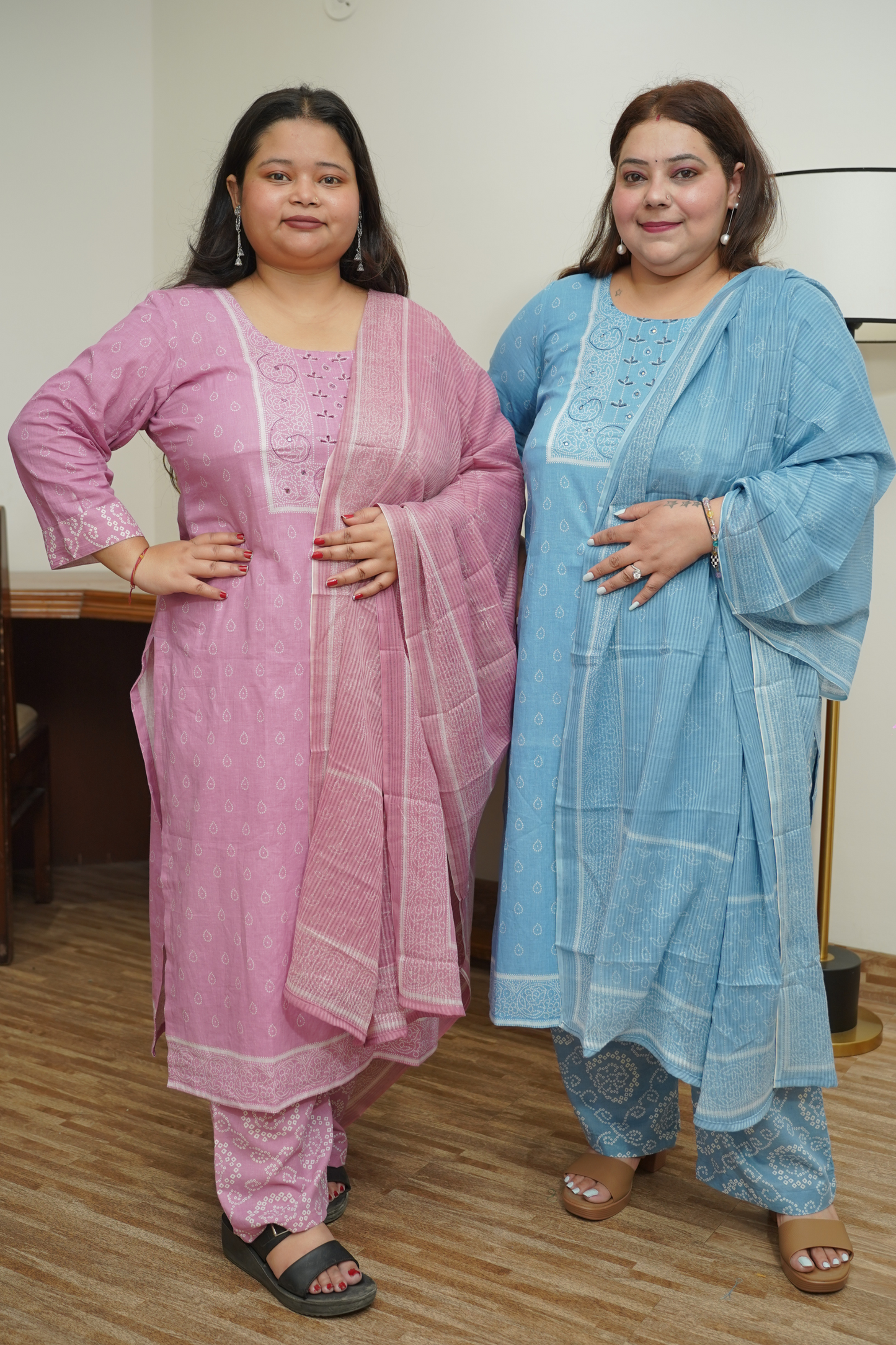 Sky Blue Block Print Suit Set