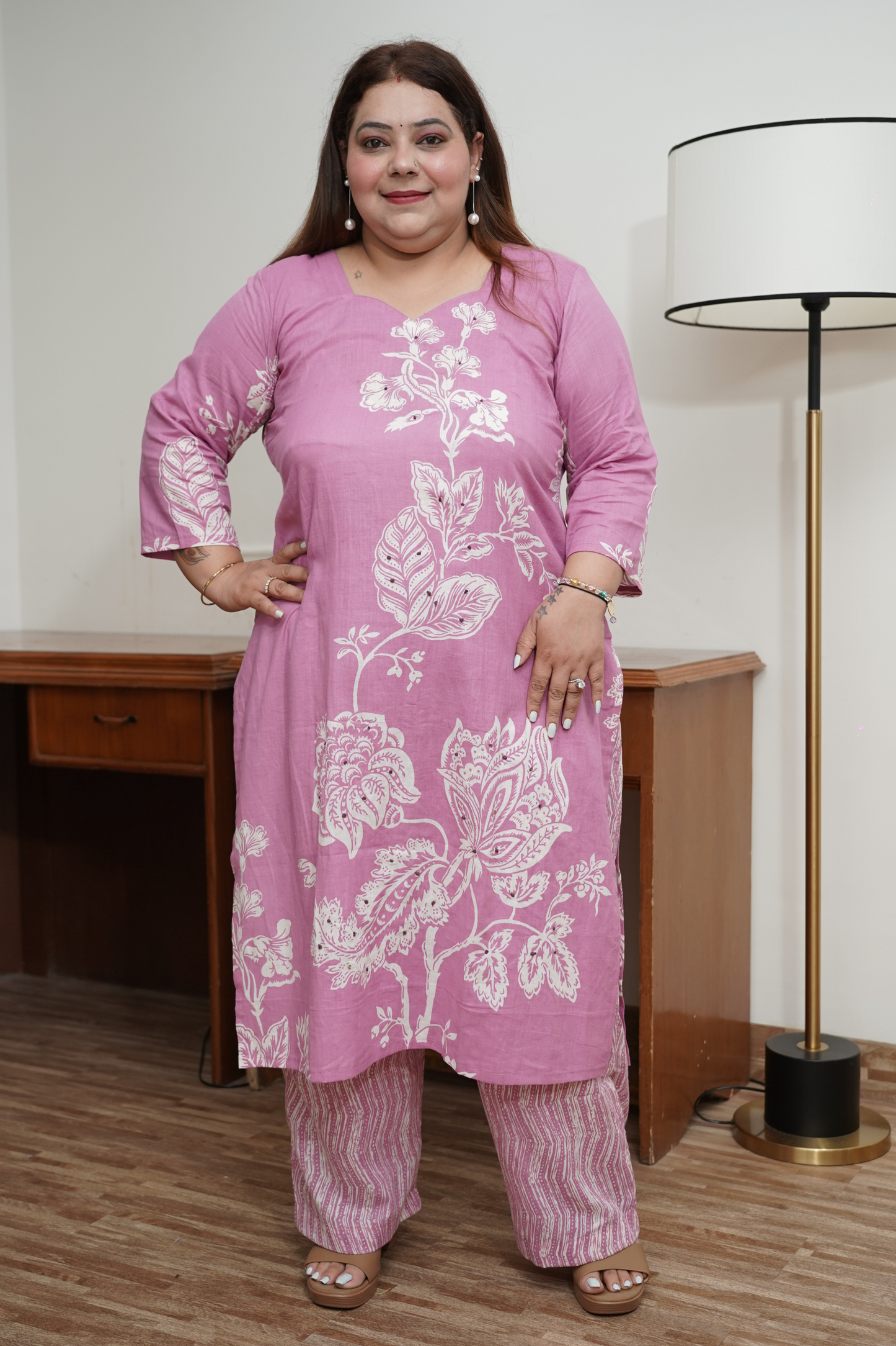 Soft Pink Floral Cotton Suit Set