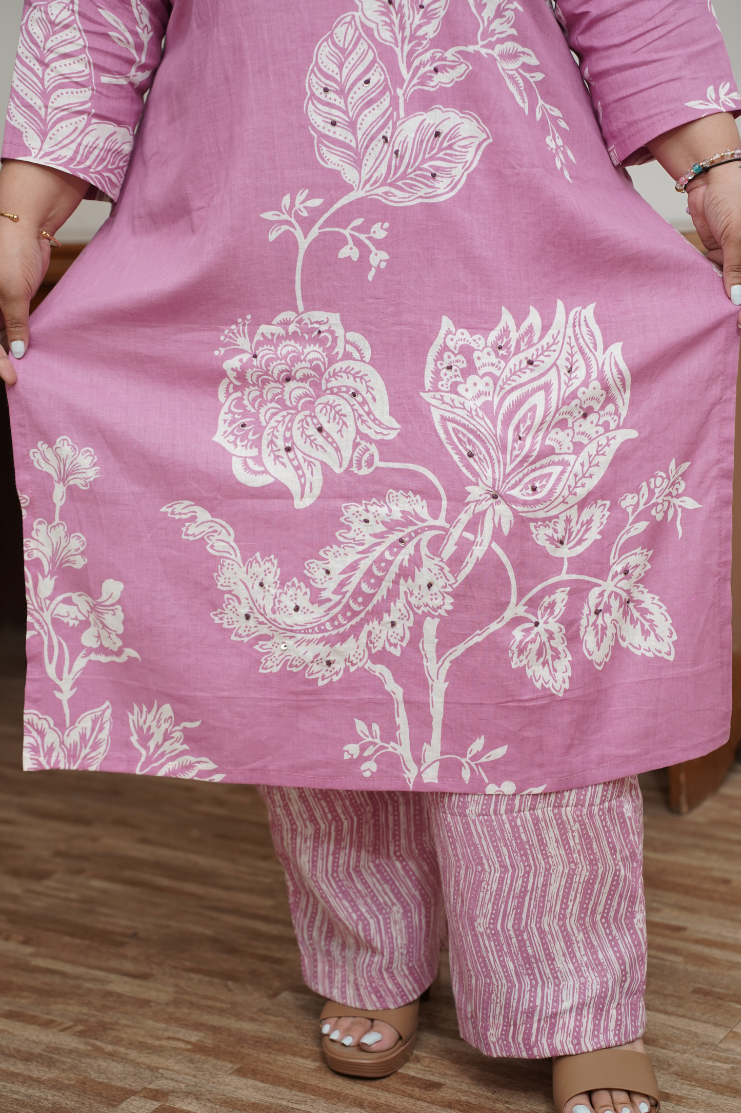 Soft Pink Floral Cotton Suit Set