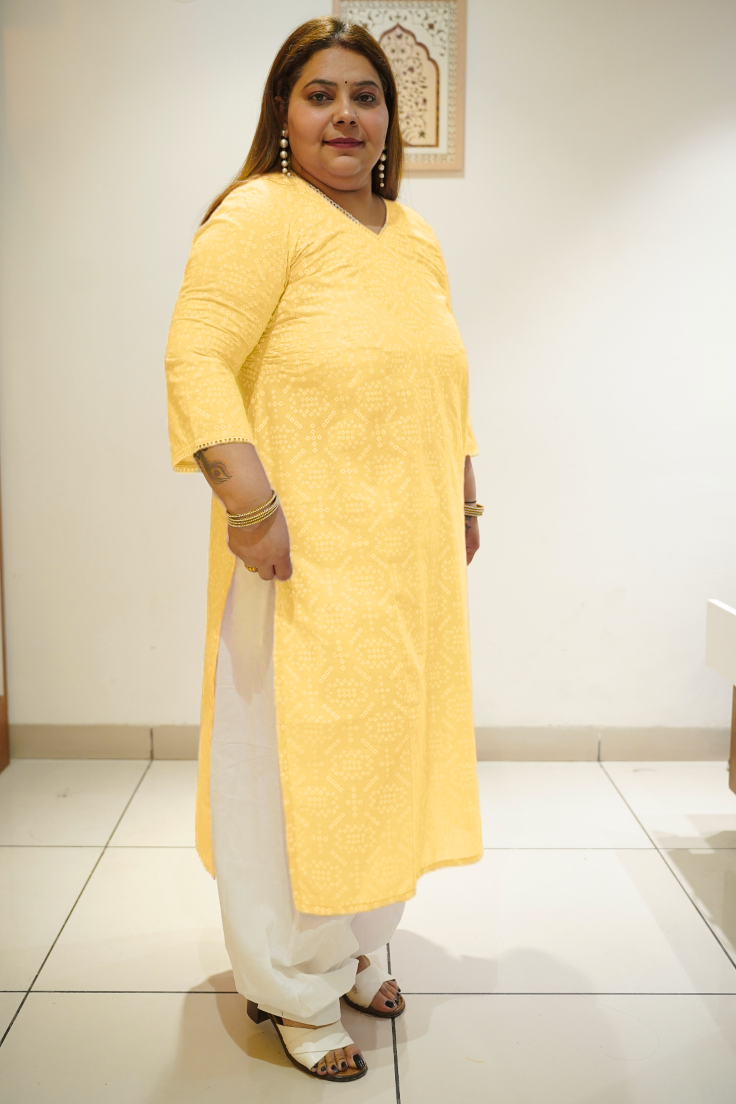 Yellow Cotton Jaipuri Print Kurta