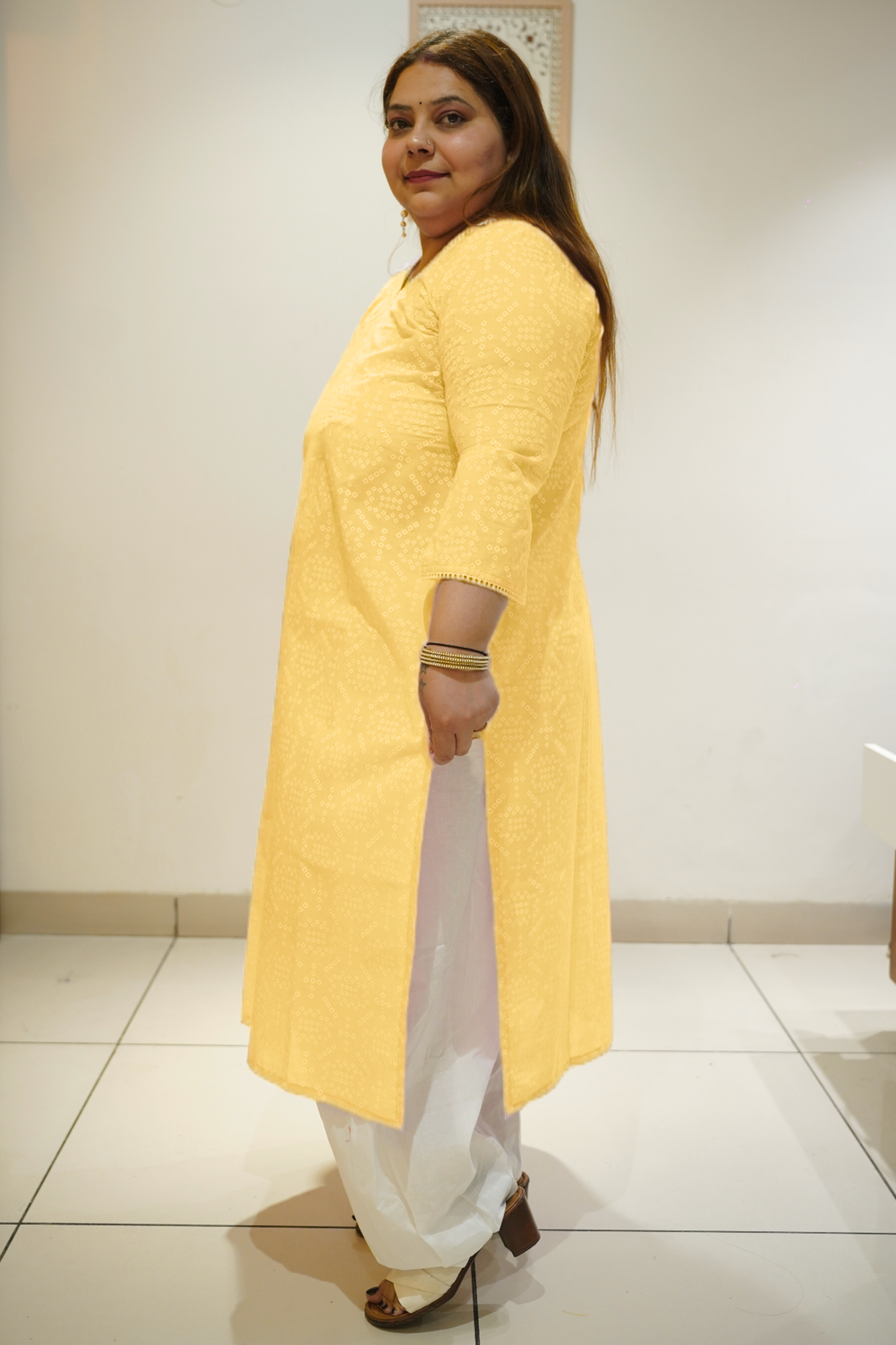 Yellow Cotton Jaipuri Print Kurta