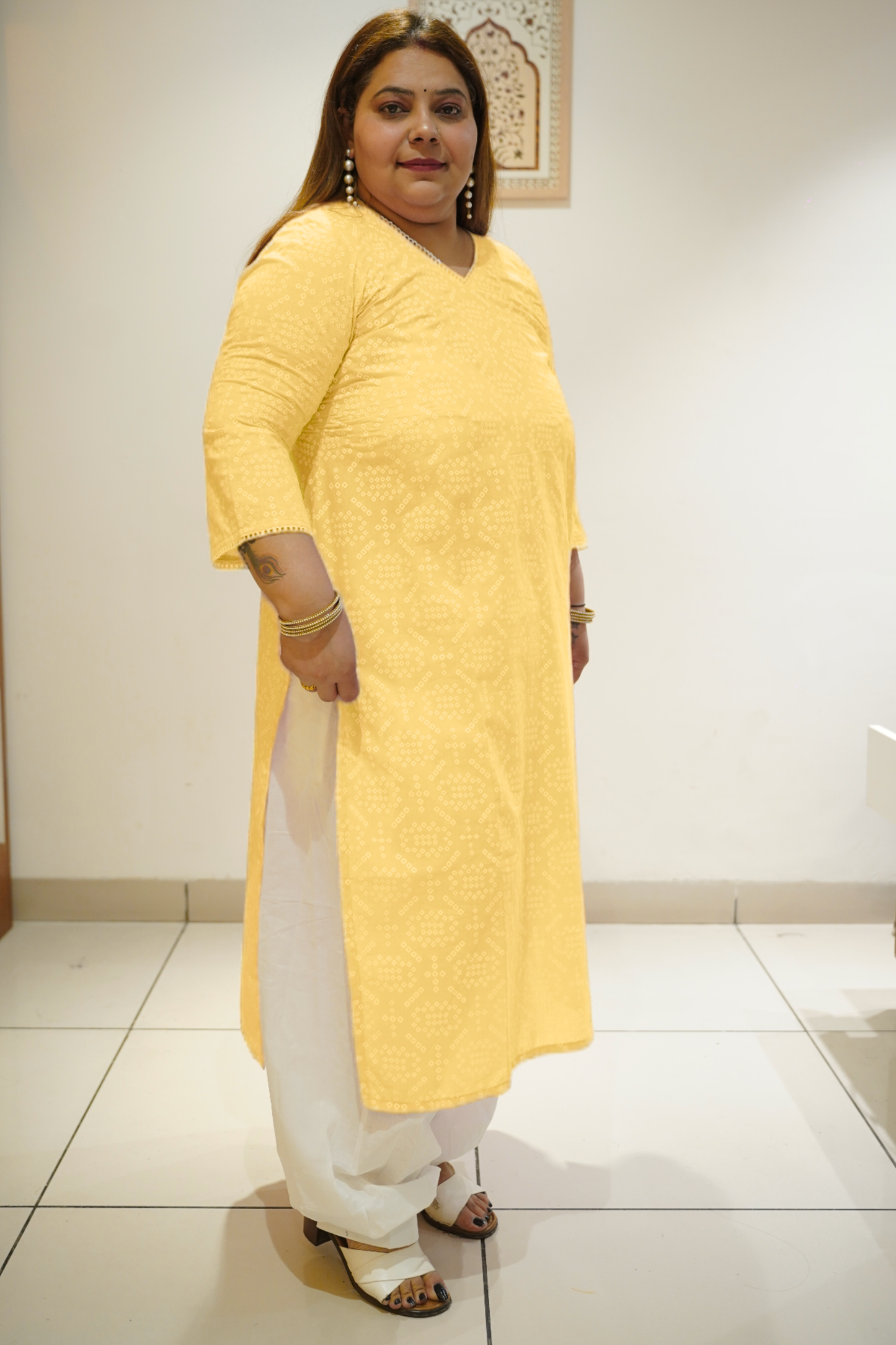 Yellow Cotton Jaipuri Print Kurta