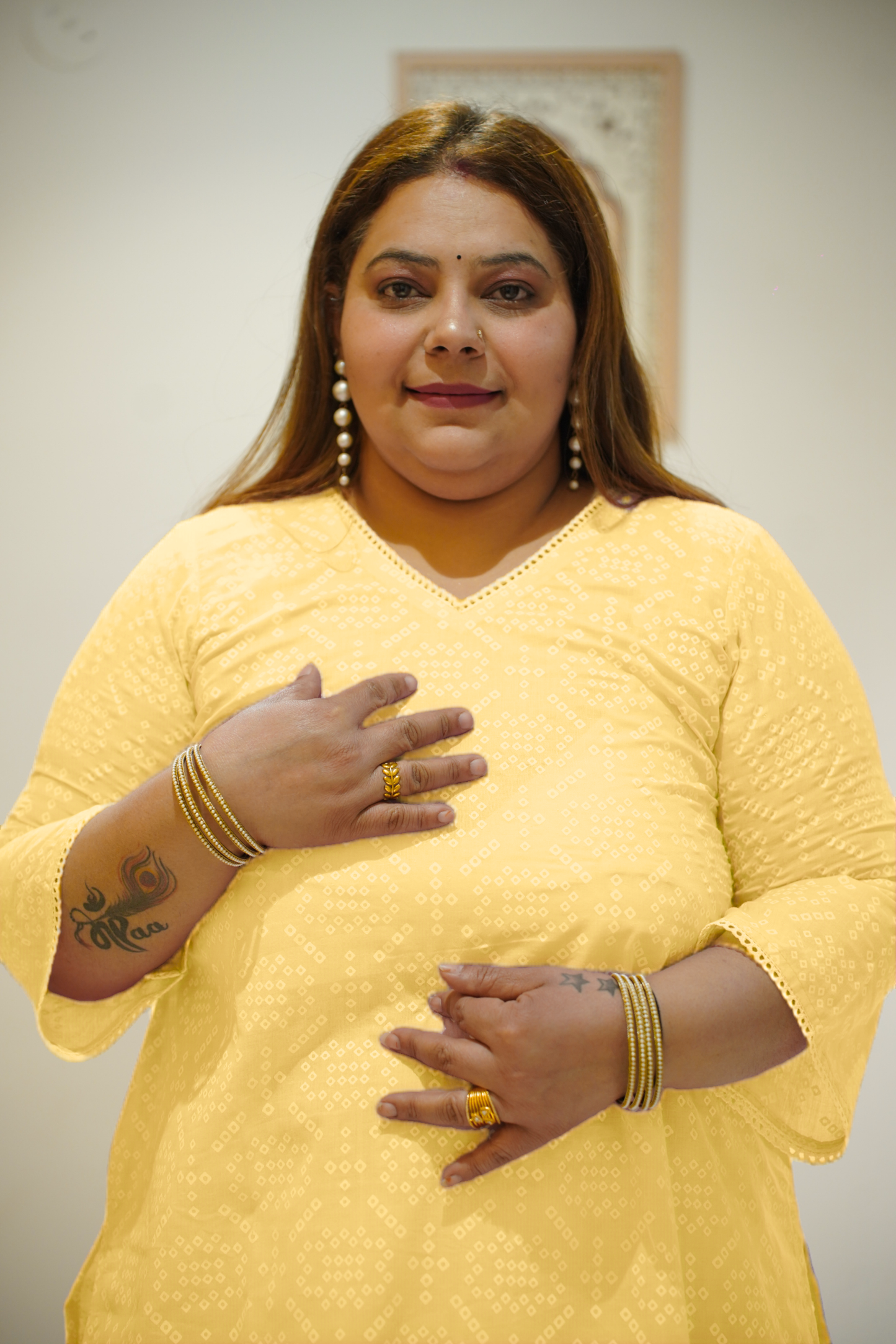 Yellow Cotton Jaipuri Print Kurta