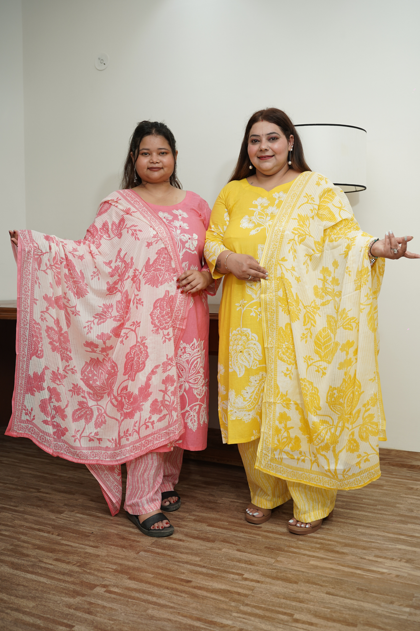 Bright Yellow Floral Cotton Suit Set