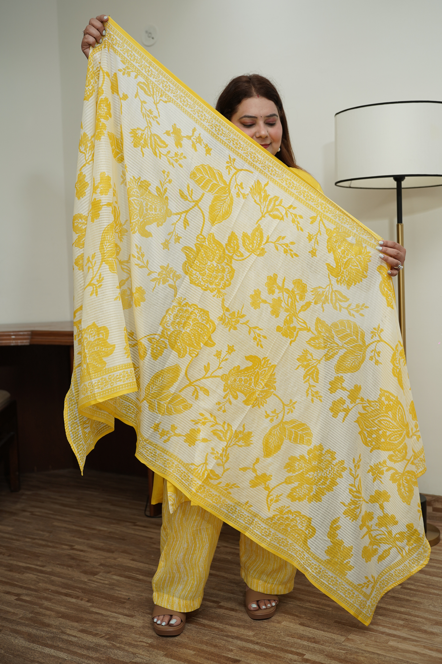 Bright Yellow Floral Cotton Suit Set