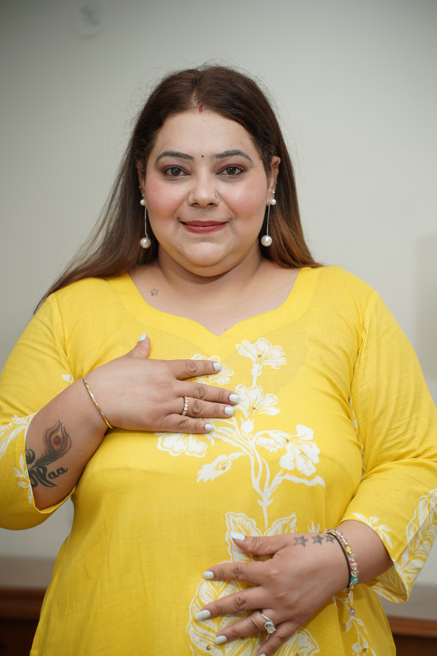 Bright Yellow Floral Cotton Suit Set