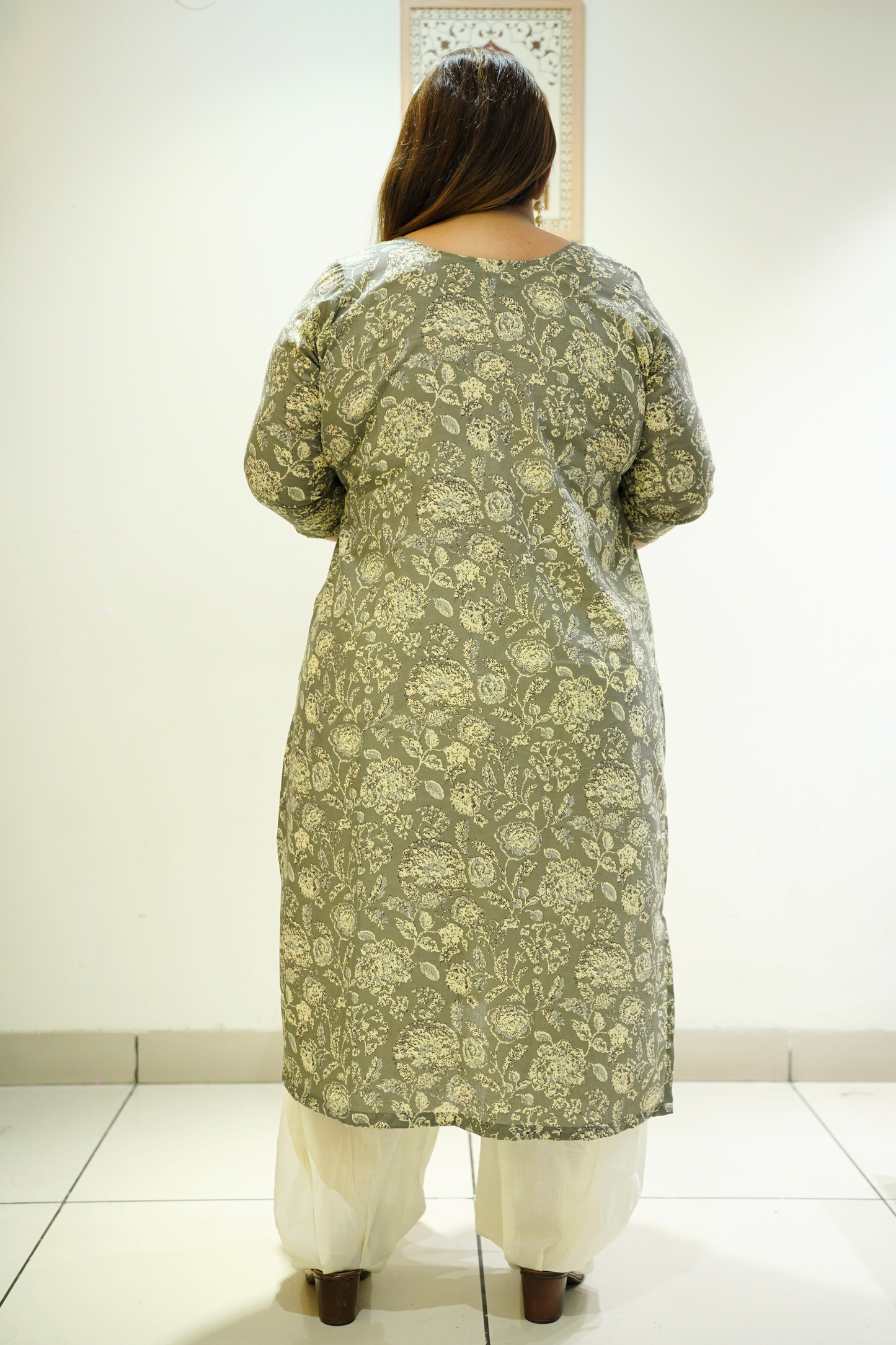 Mehendi Green Cotton Floral Print Kurta