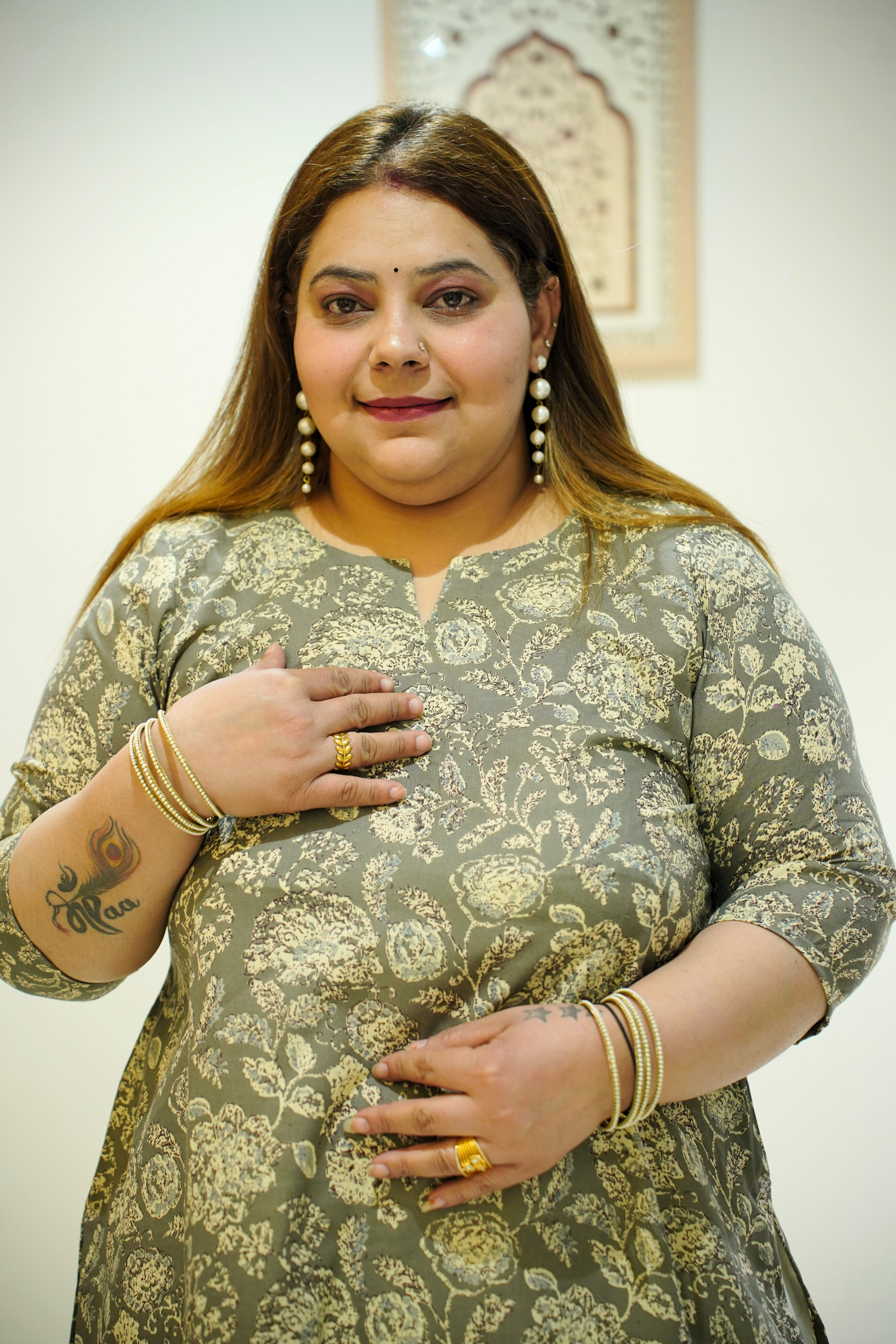 Mehendi Green Cotton Floral Print Kurta