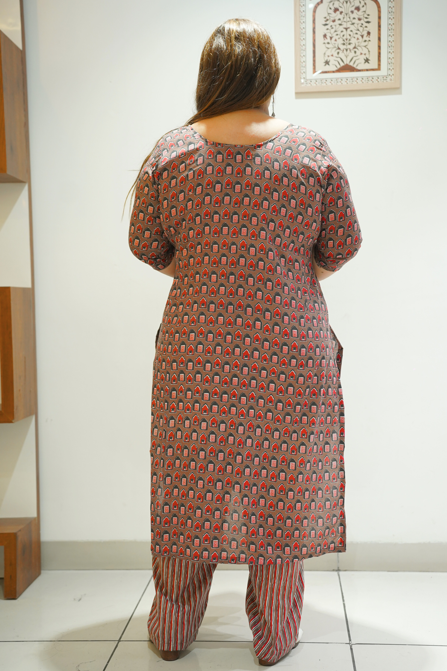 Brown Cotton Block Print Suit Set