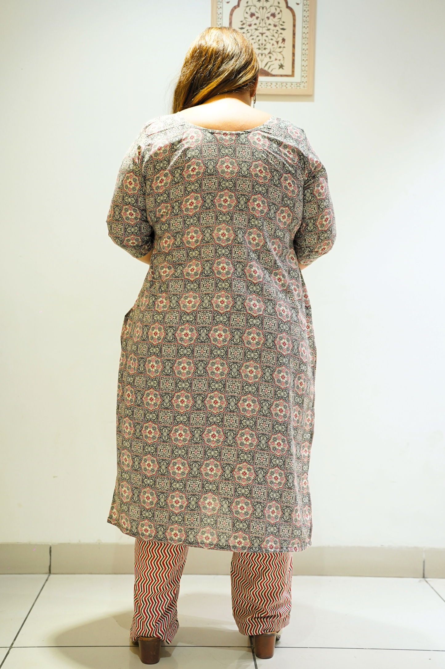 Black Cotton Block Print Suit Set