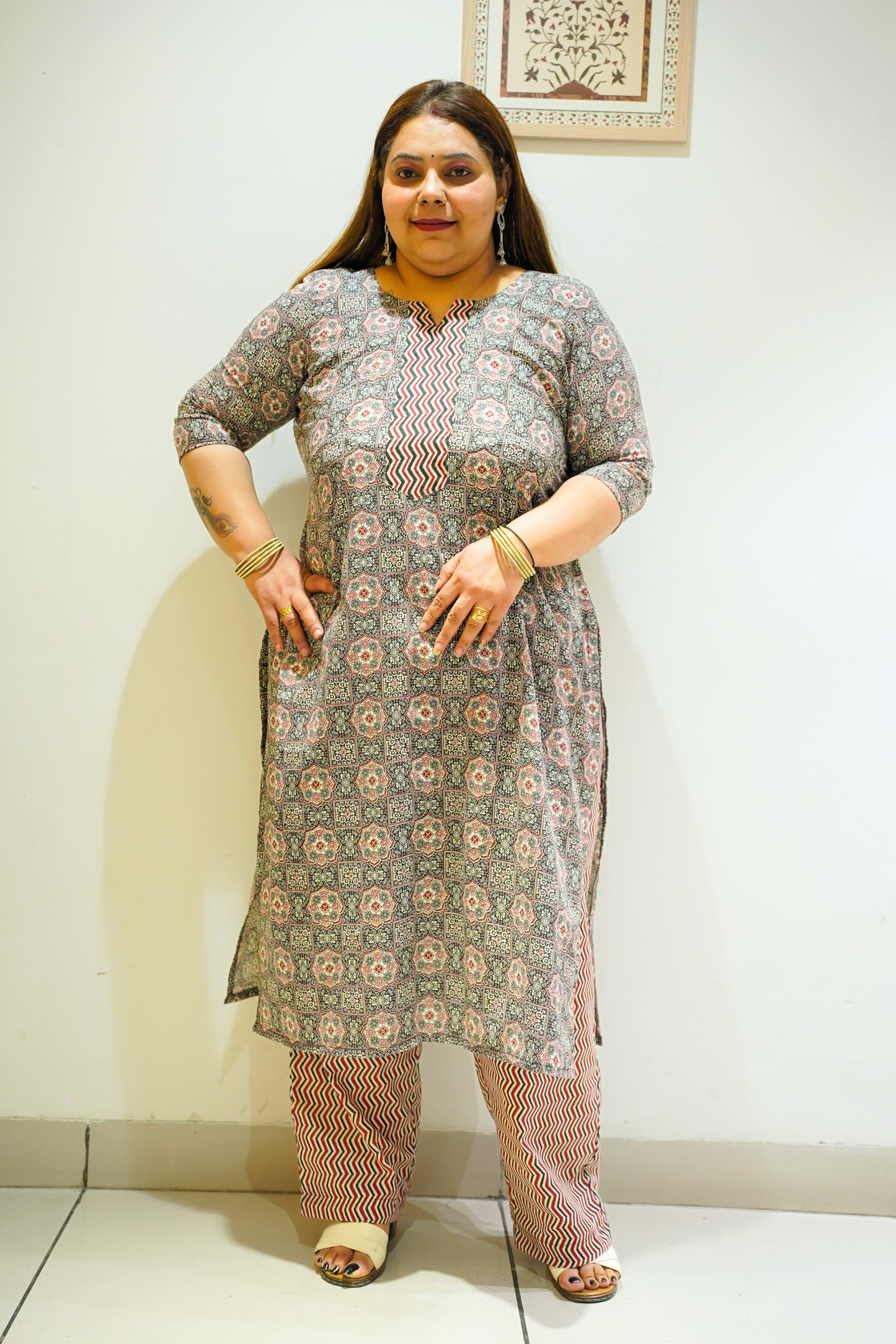 Black Cotton Block Print Suit Set