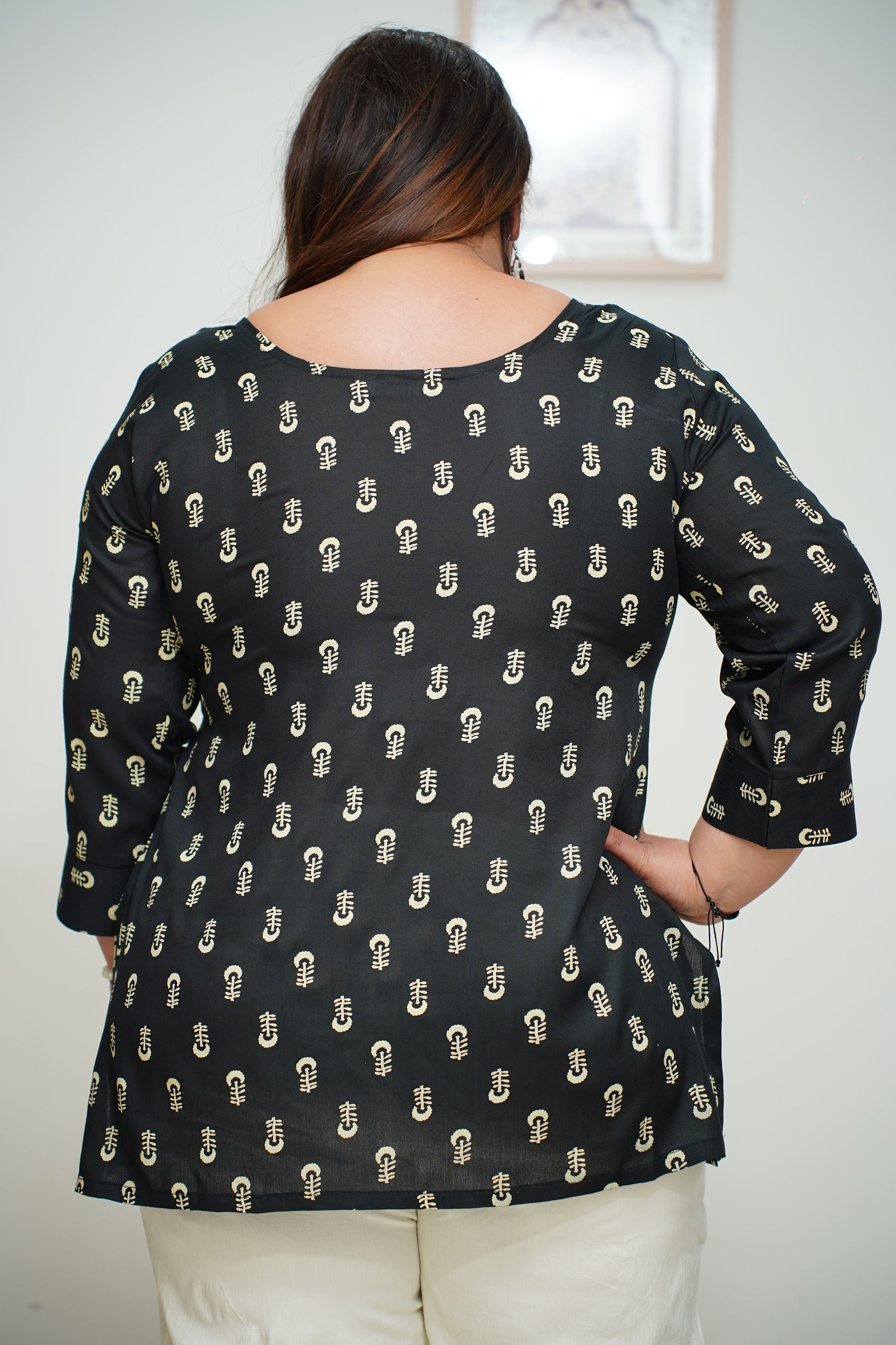 Women Plus Size Black Printed Everyday Rayon Kurta