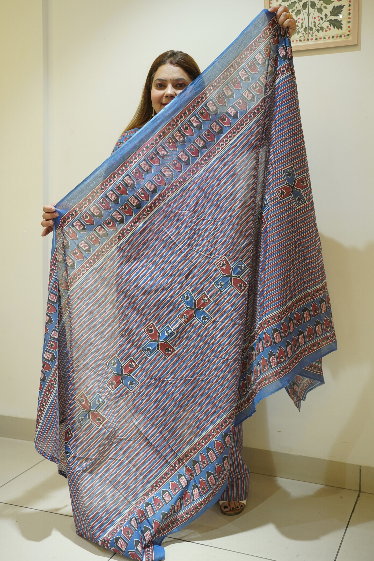 Blue Block Print Suit Set