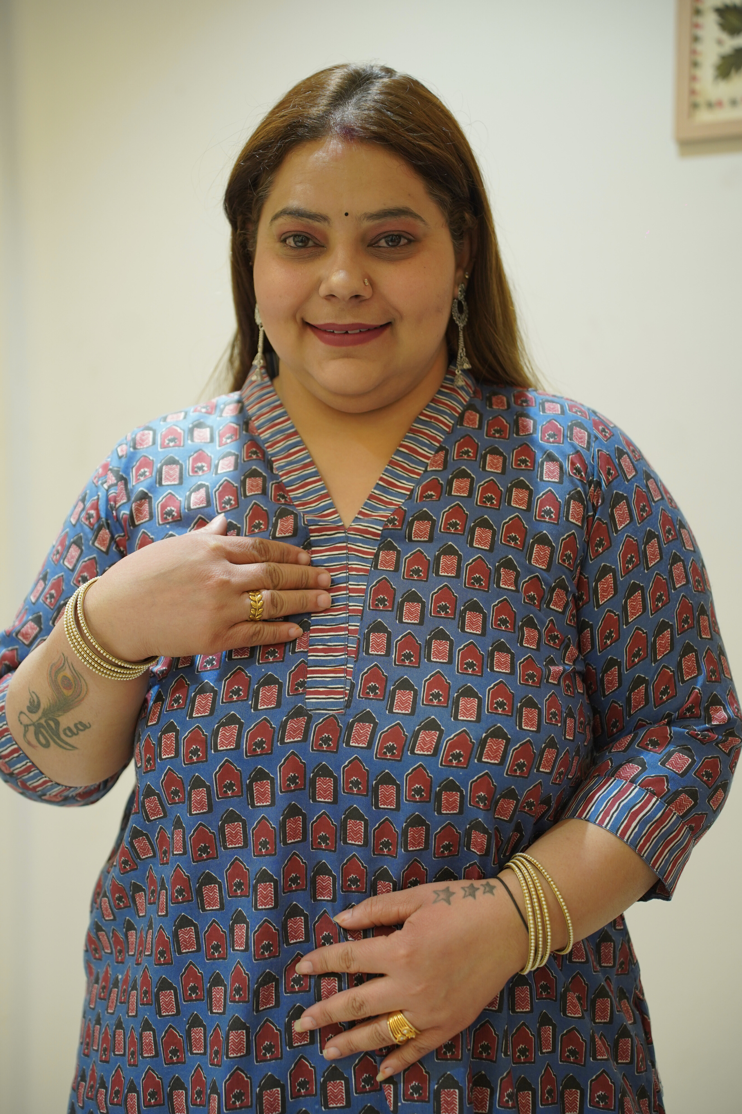 Blue Block Print Suit Set