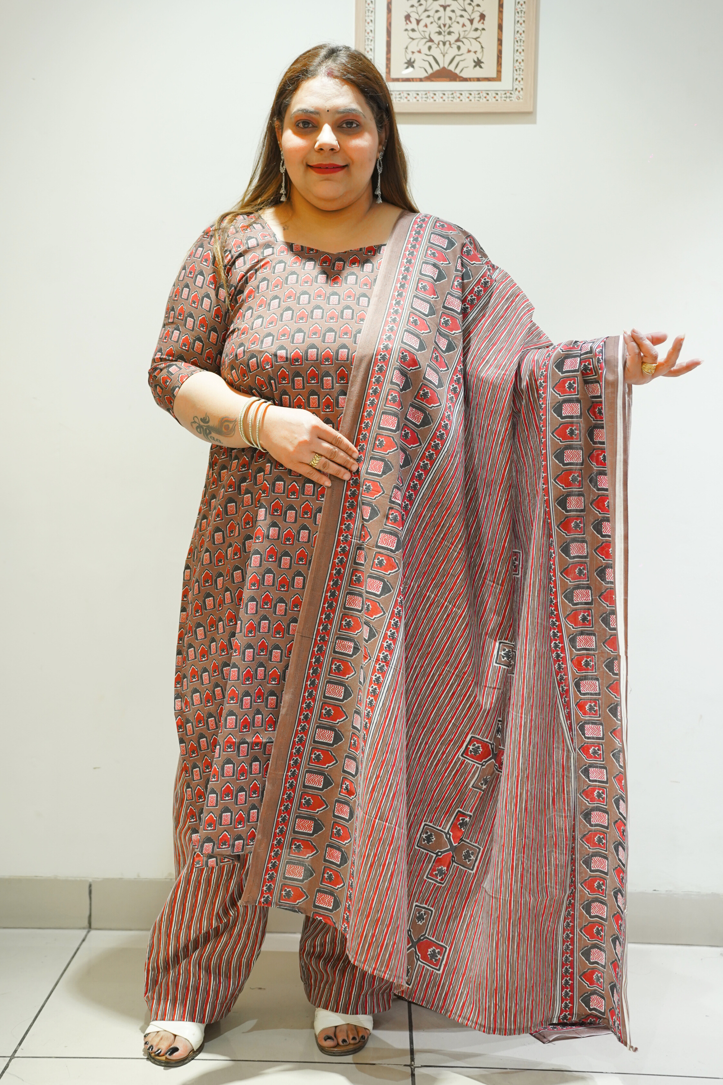 Brown Cotton Block Print Suit Set