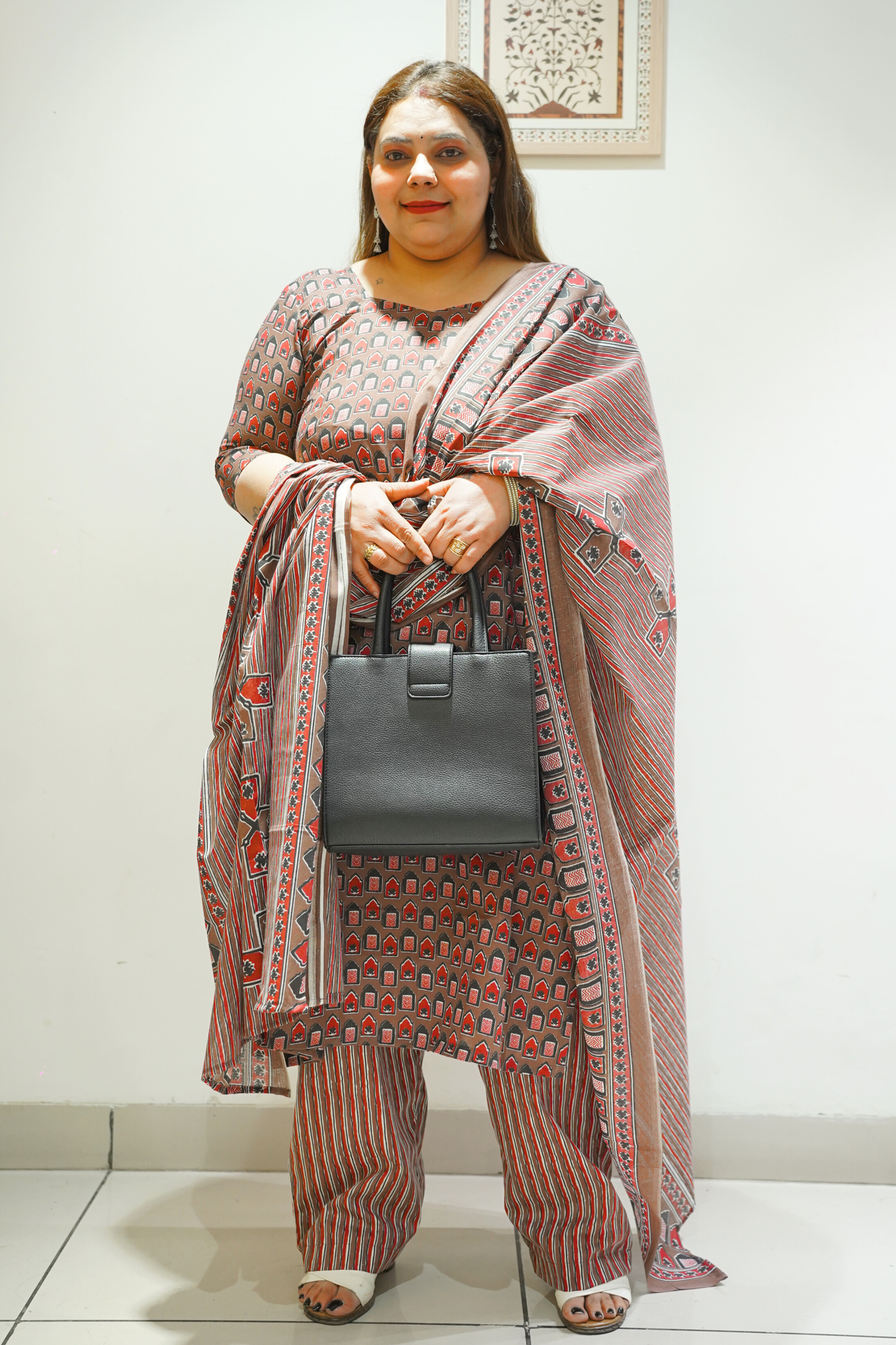 Brown Cotton Block Print Suit Set