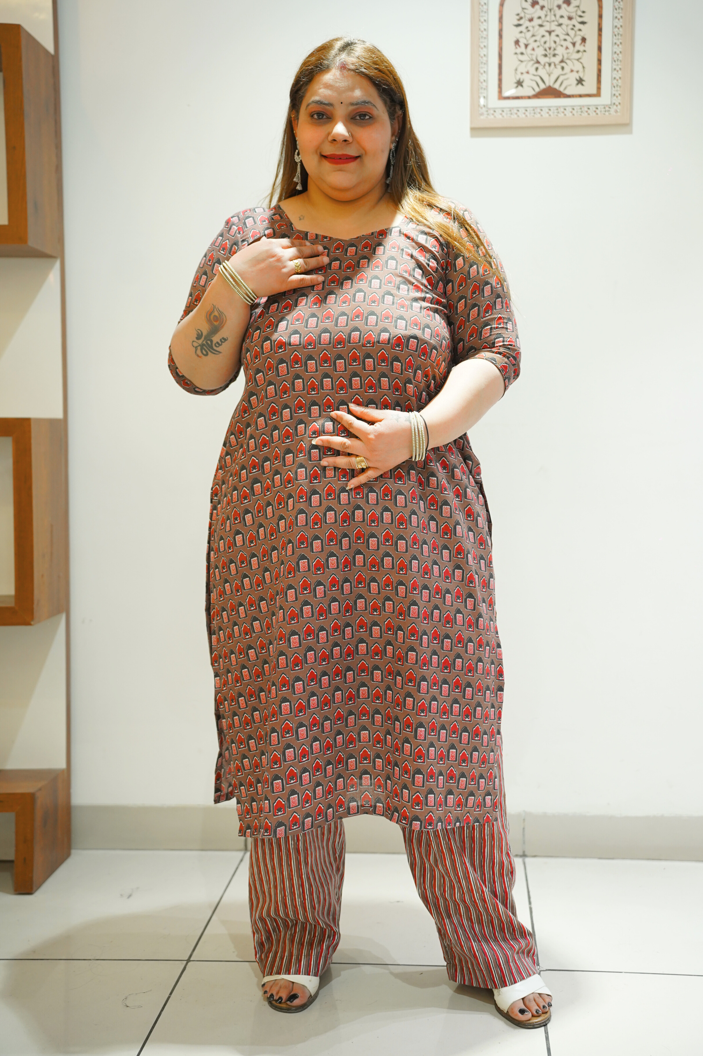 Brown Cotton Block Print Suit Set