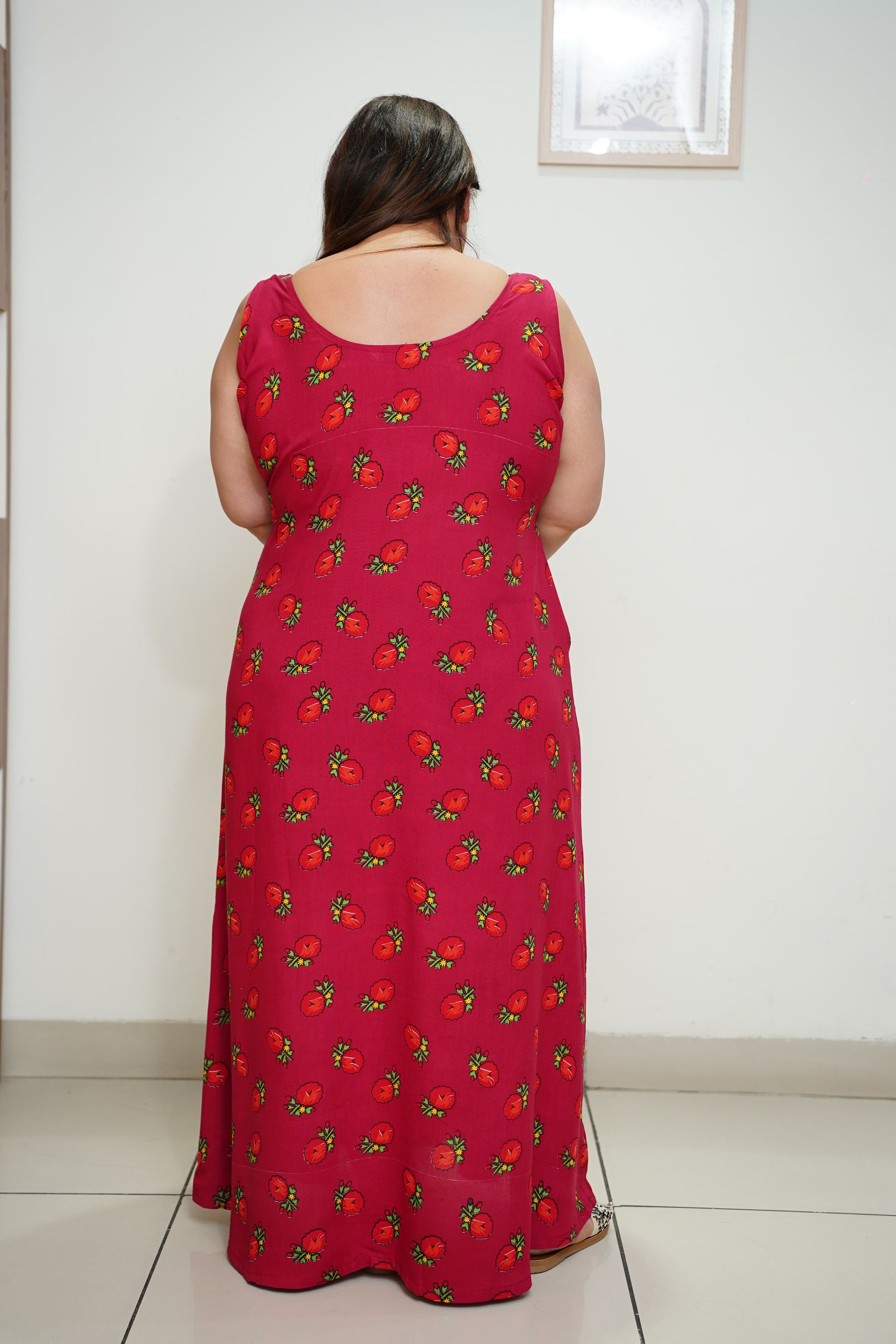 Women Plus Size Cherry Red Rayon Night Gown
