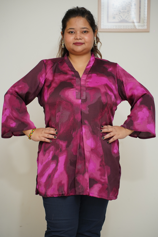 Women Plus Size Deep Wine Abstract Printed Kurta