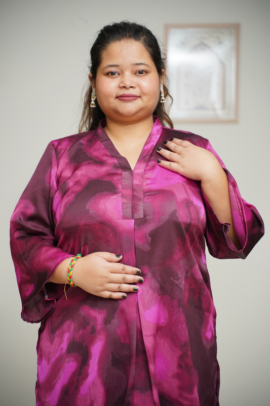 Women Plus Size Deep Wine Abstract Printed Kurta