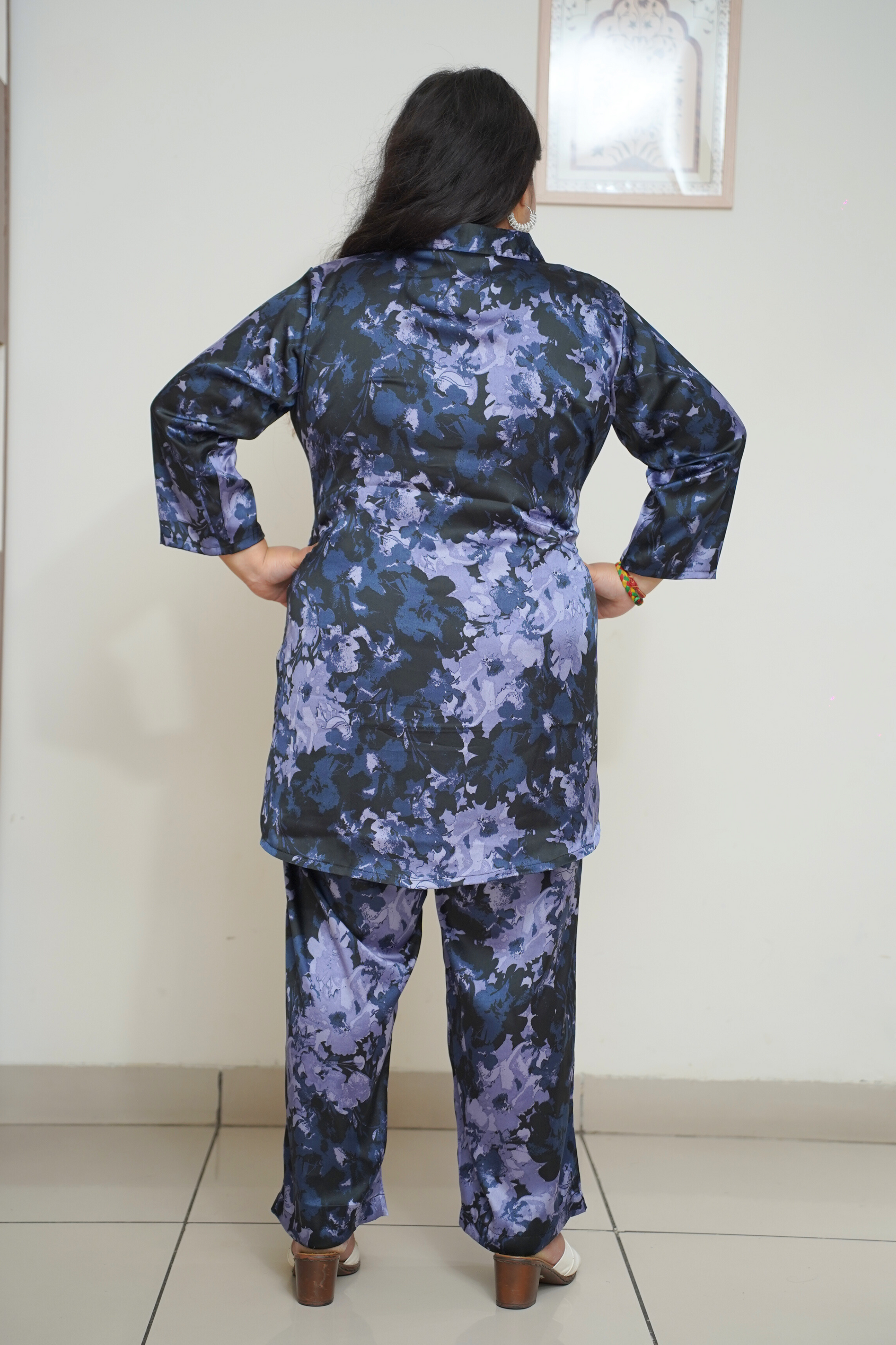 Women Plus Size Navy Abstract Printed Co-ord Set with Pockets