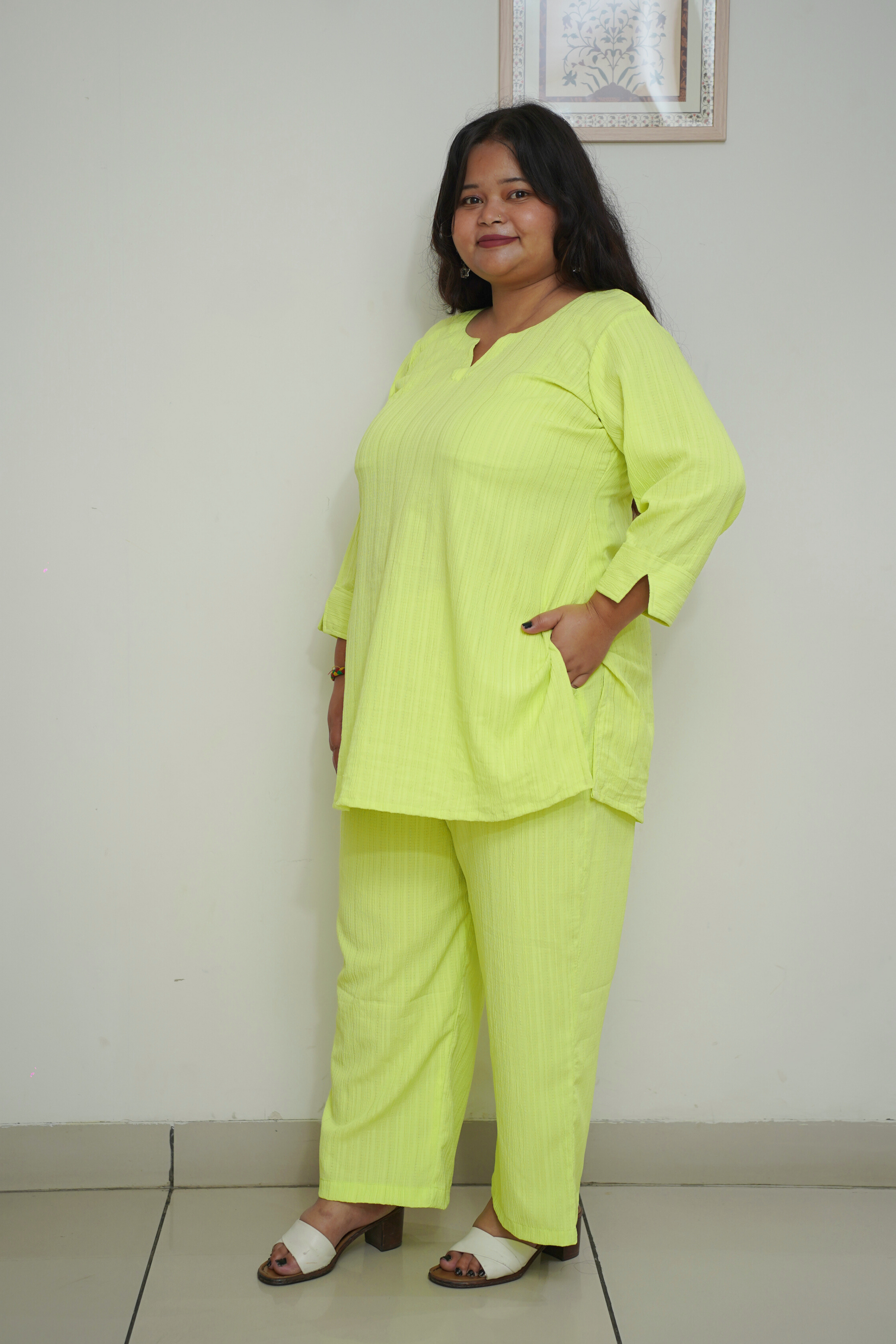 Women Plus Size Neon Anti Wrinkle Co-ord Set with Pockets