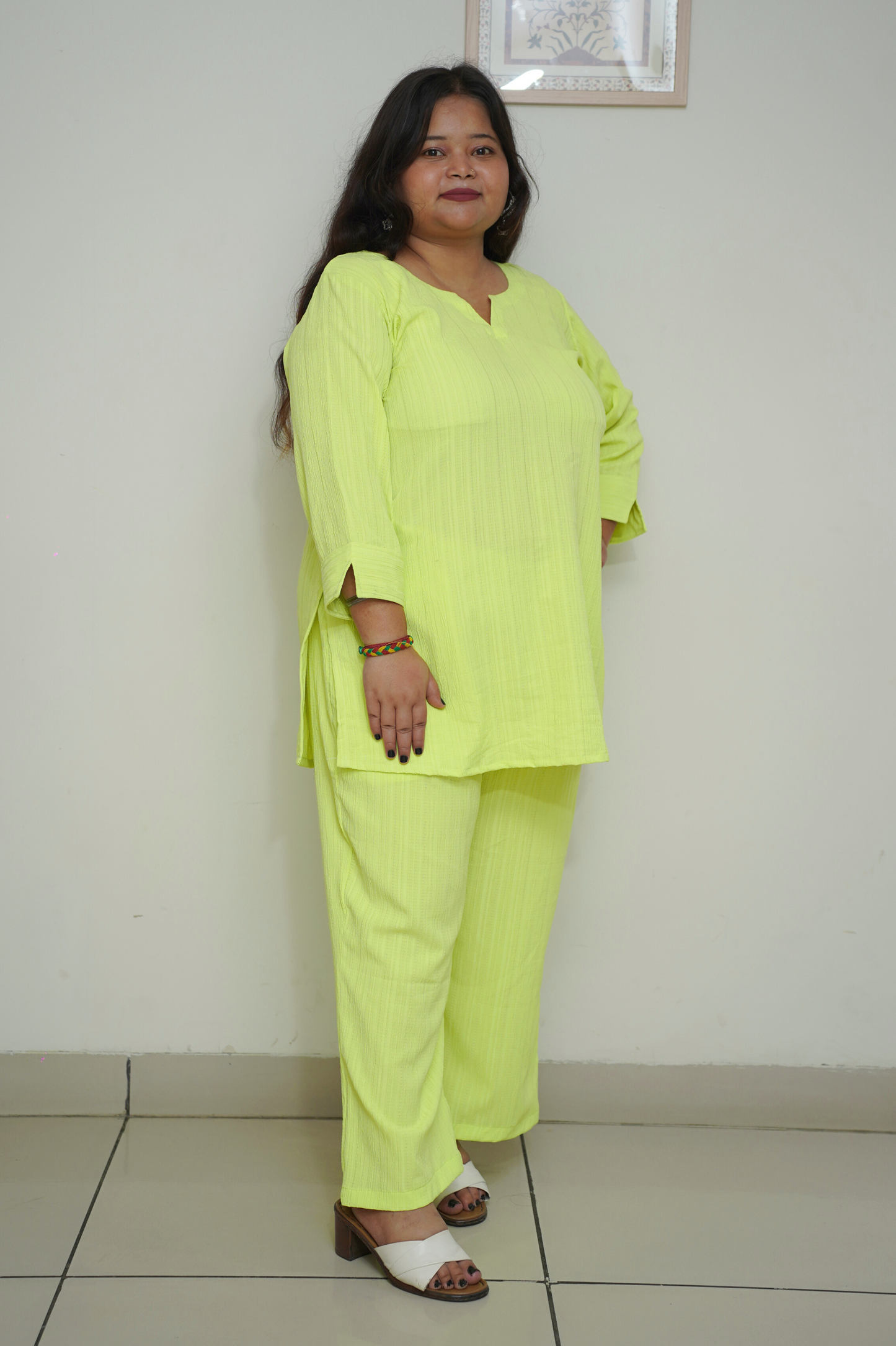 Women Plus Size Neon Anti Wrinkle Co-ord Set with Pockets