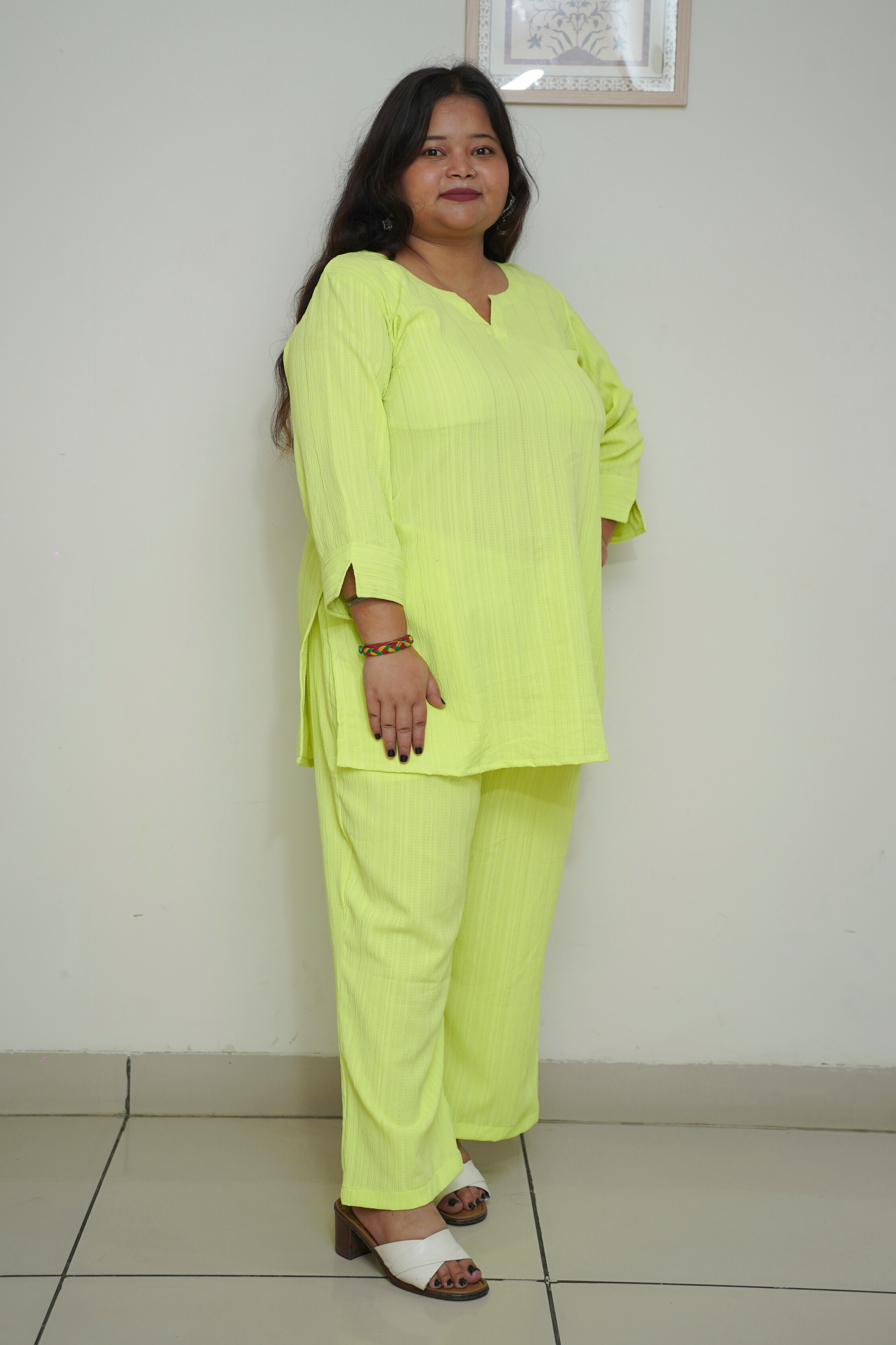 Women Plus Size Neon Anti Wrinkle Co-ord Set with Pockets