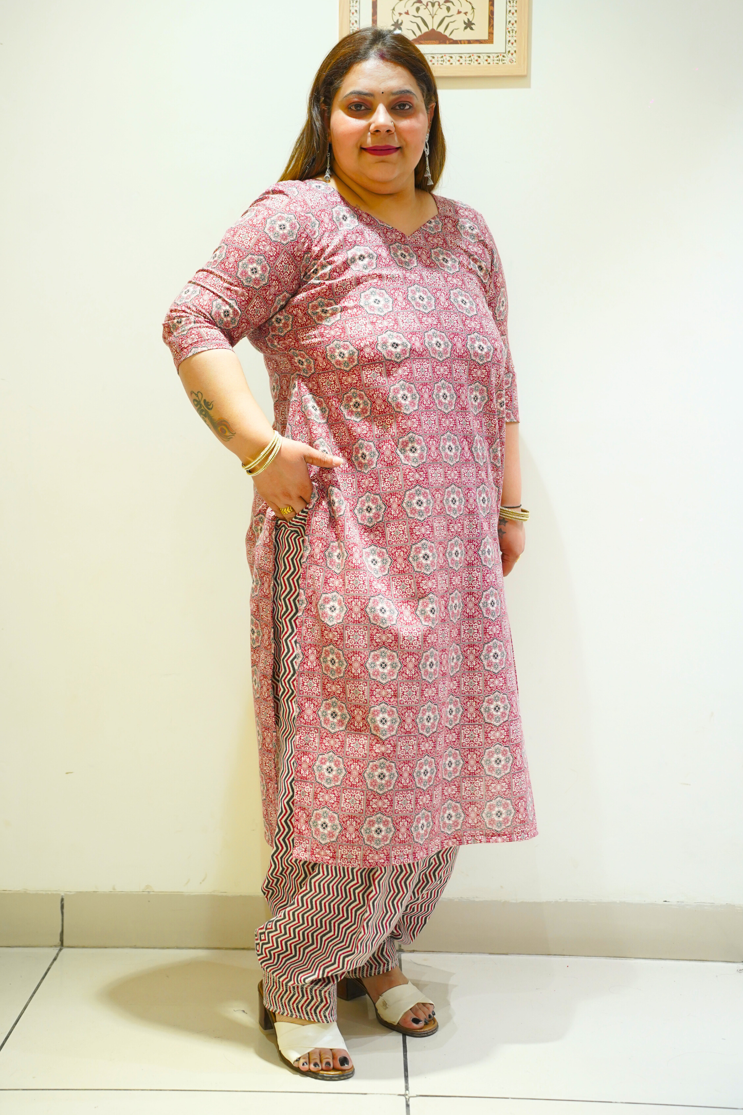 Pink Cotton Block Print Suit Set
