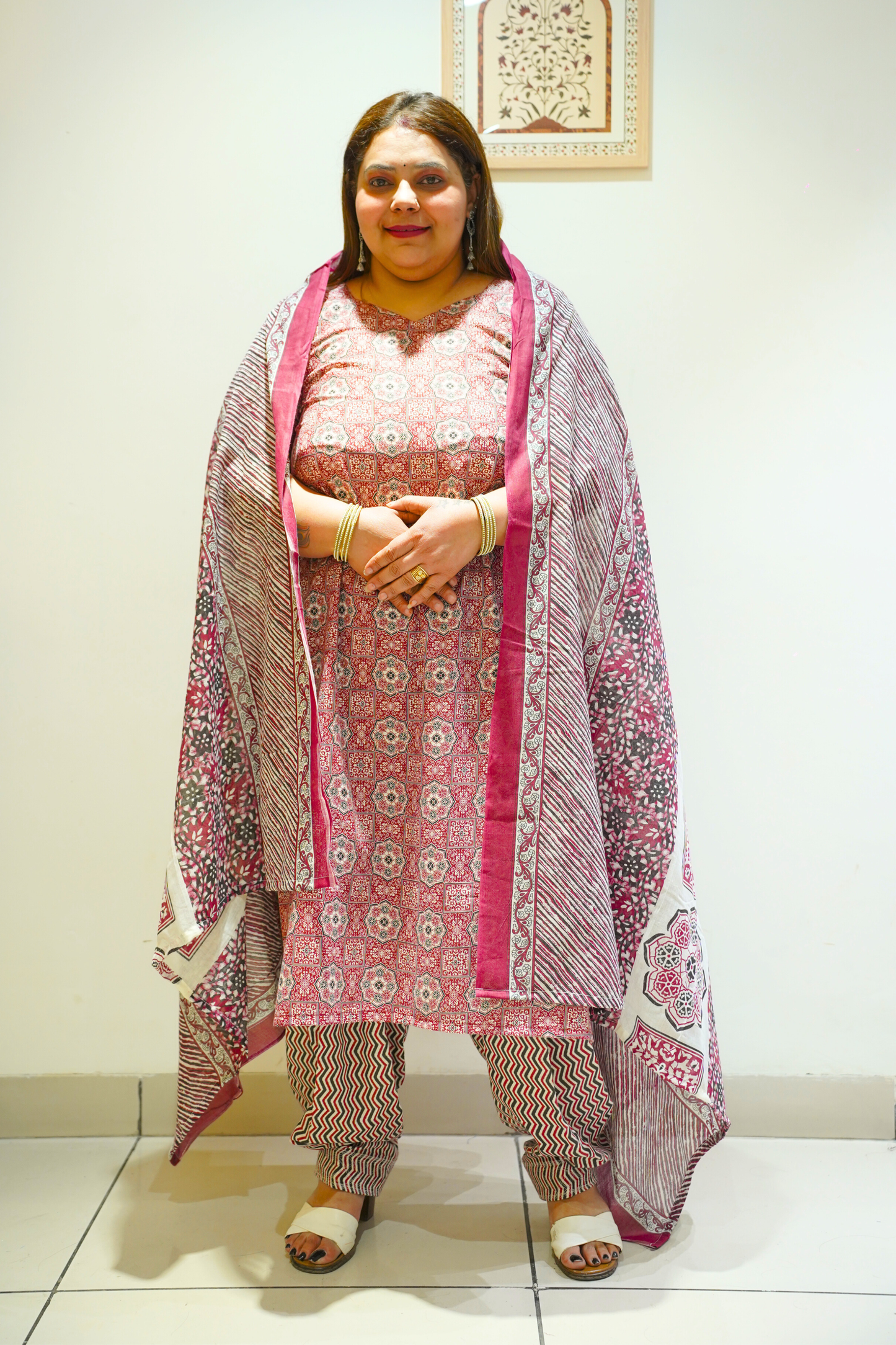 Pink Cotton Block Print Suit Set