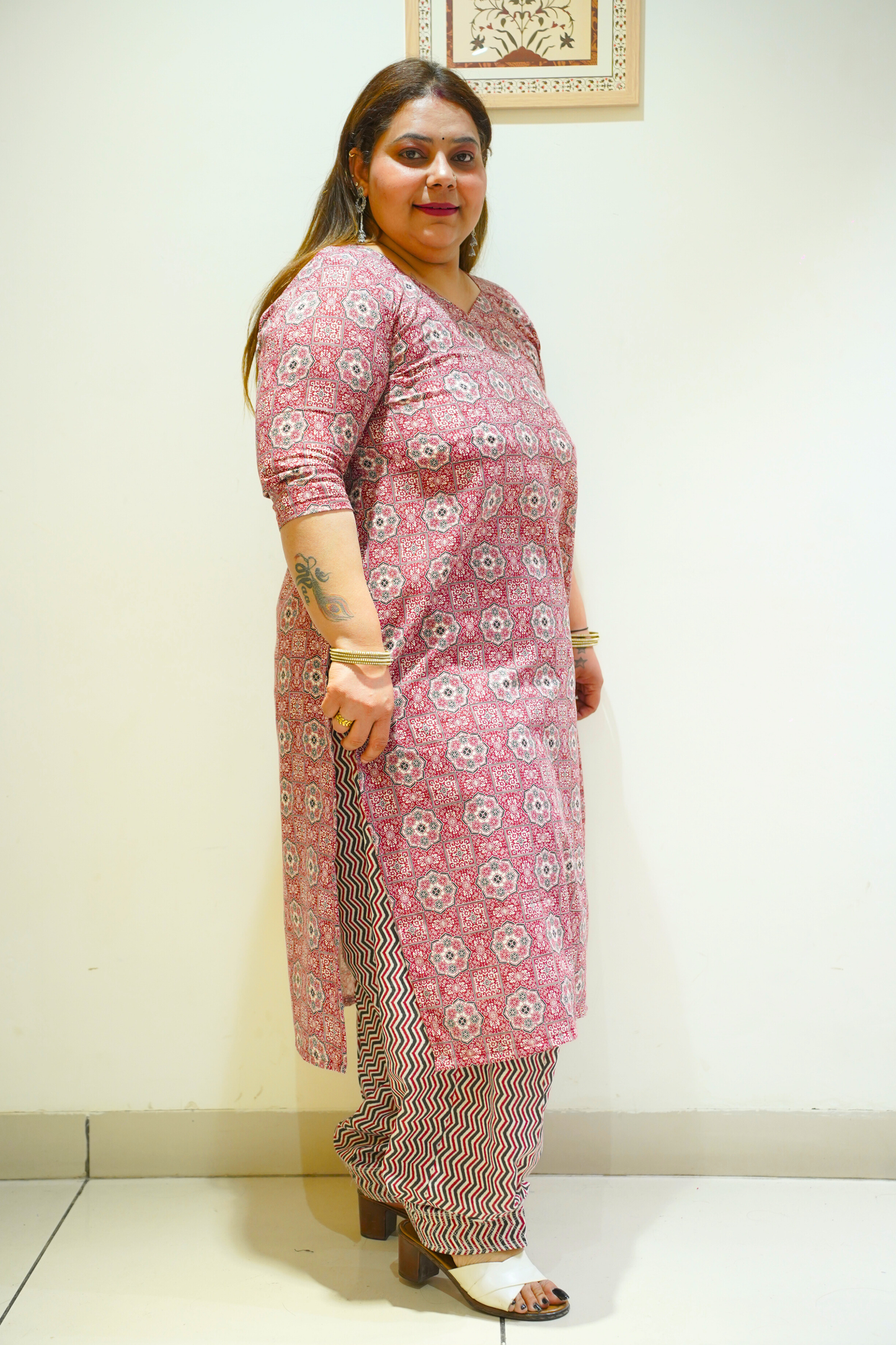 Pink Cotton Block Print Suit Set