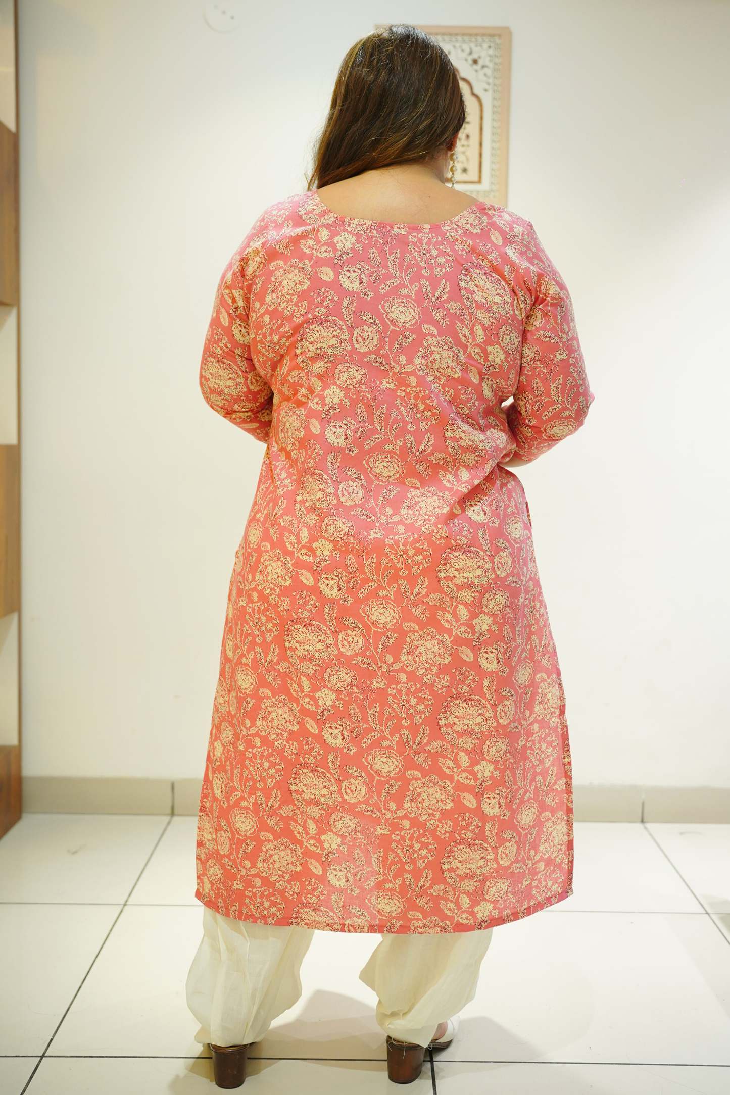 Rose Pink Cotton Floral Print Kurta