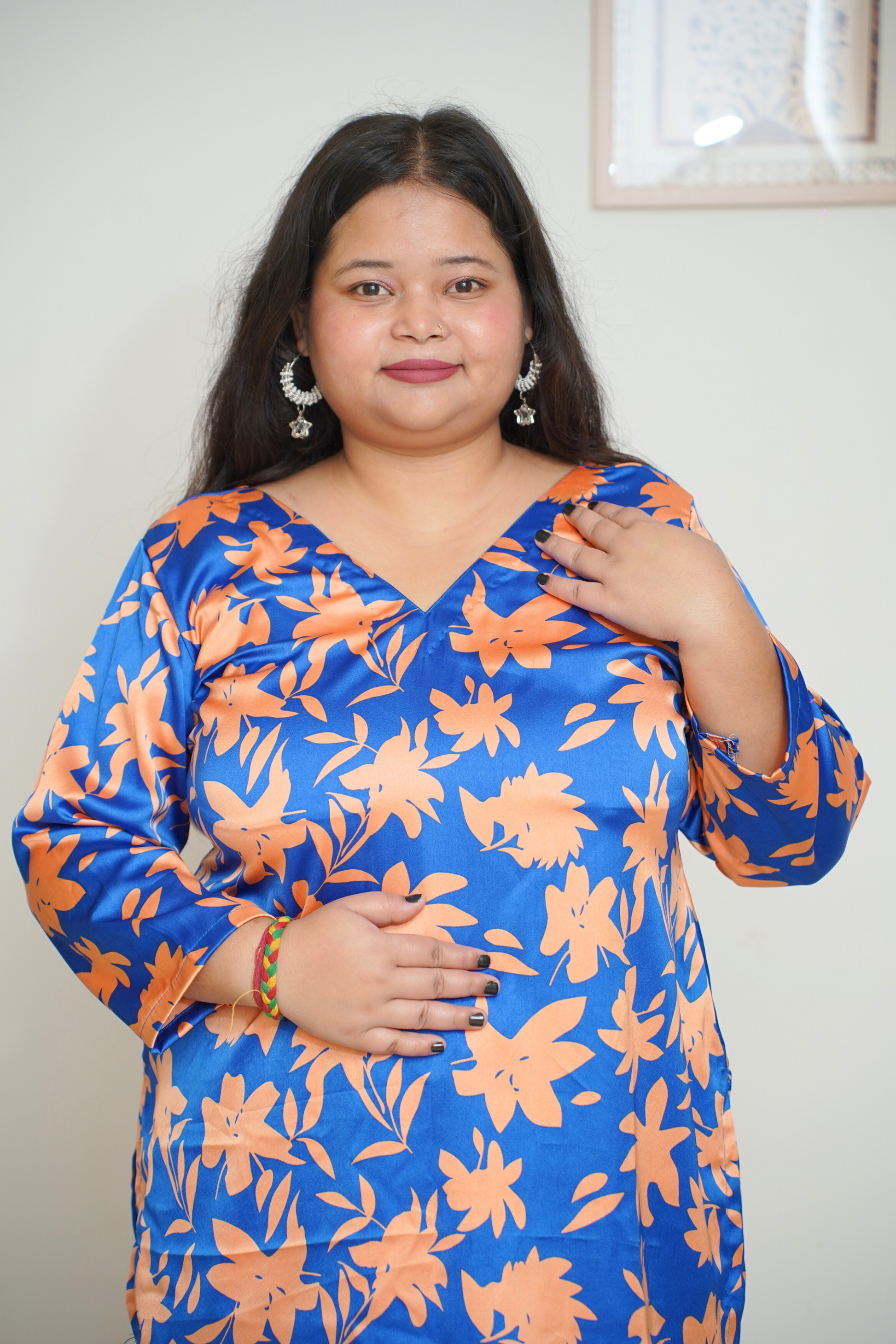 Women Plus Size Vibrant Blue Digital Printed Co-ord Set