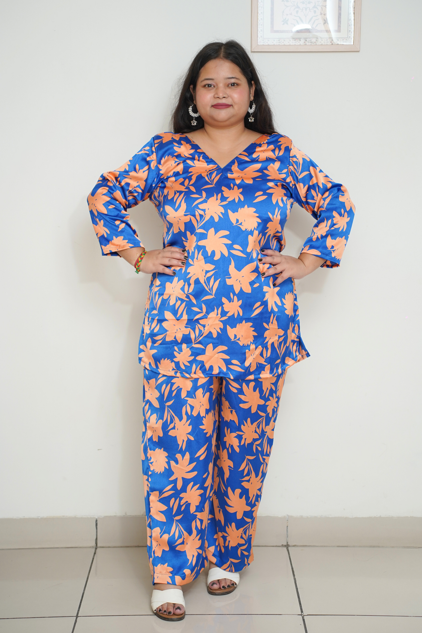 Women Plus Size Vibrant Blue Digital Printed Co-ord Set